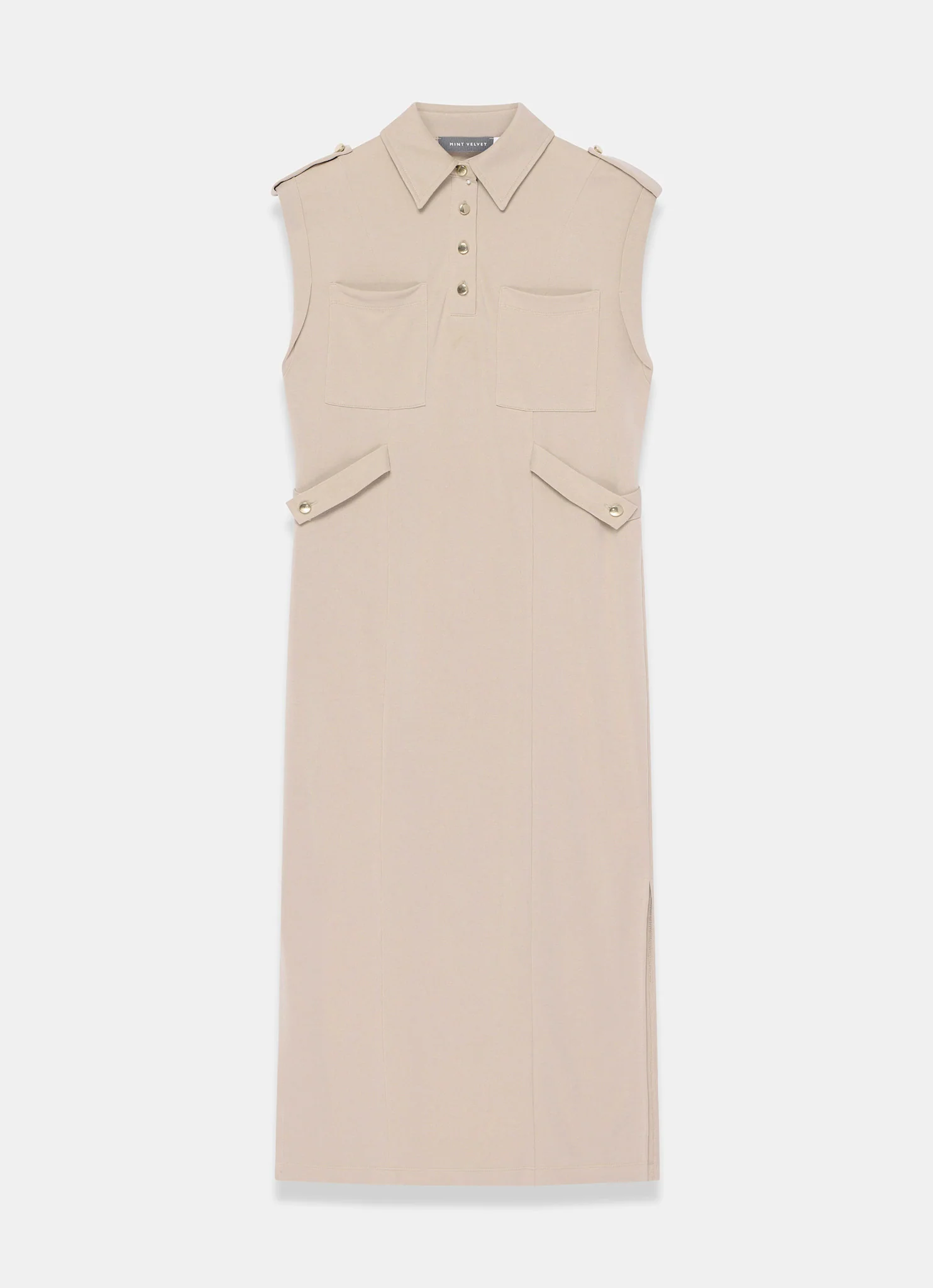 Neutral Jersey Utility Midi Dress