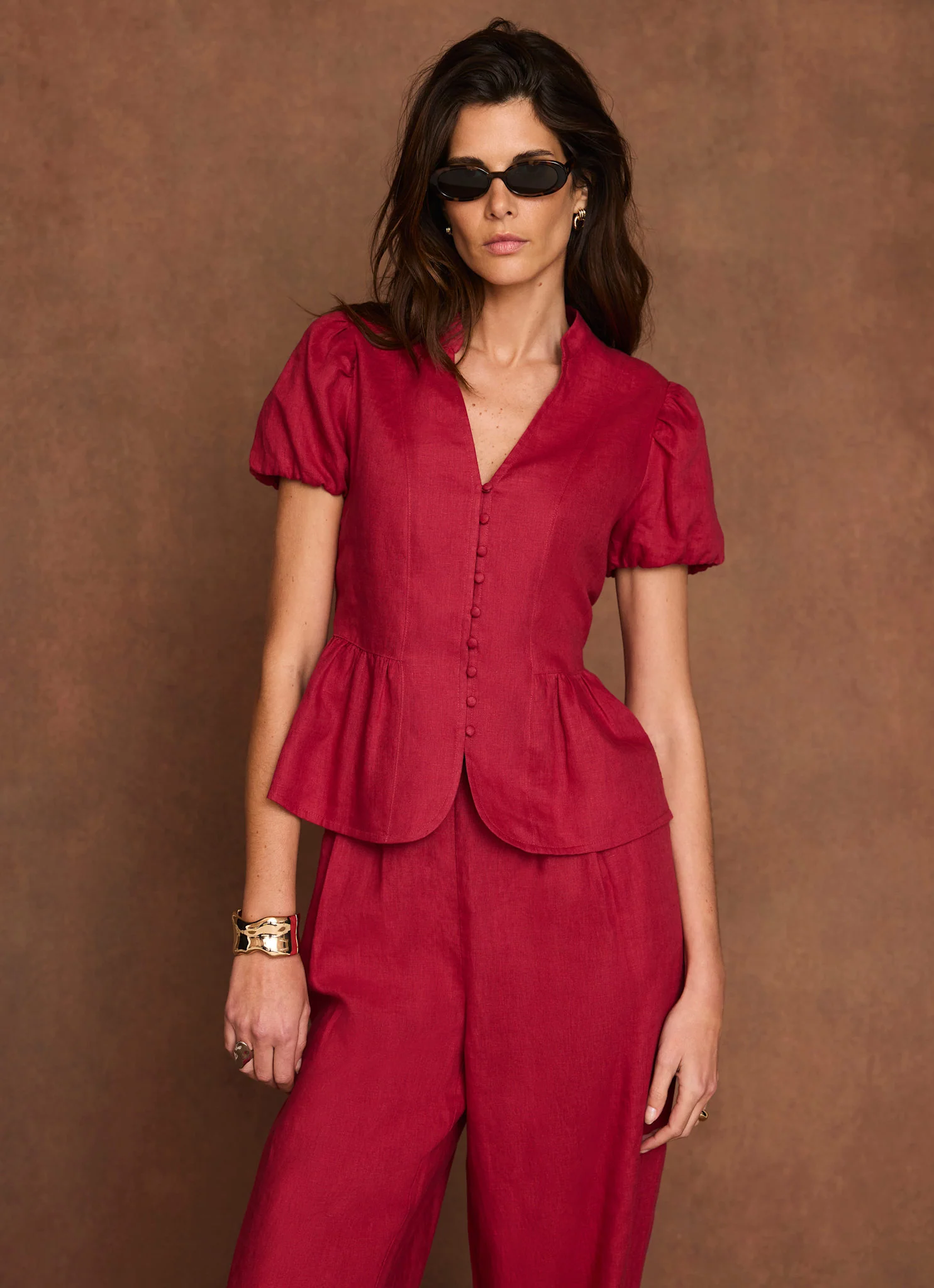 6692-red-linen-peplum-top-1.webp Red Linen Peplum Top
