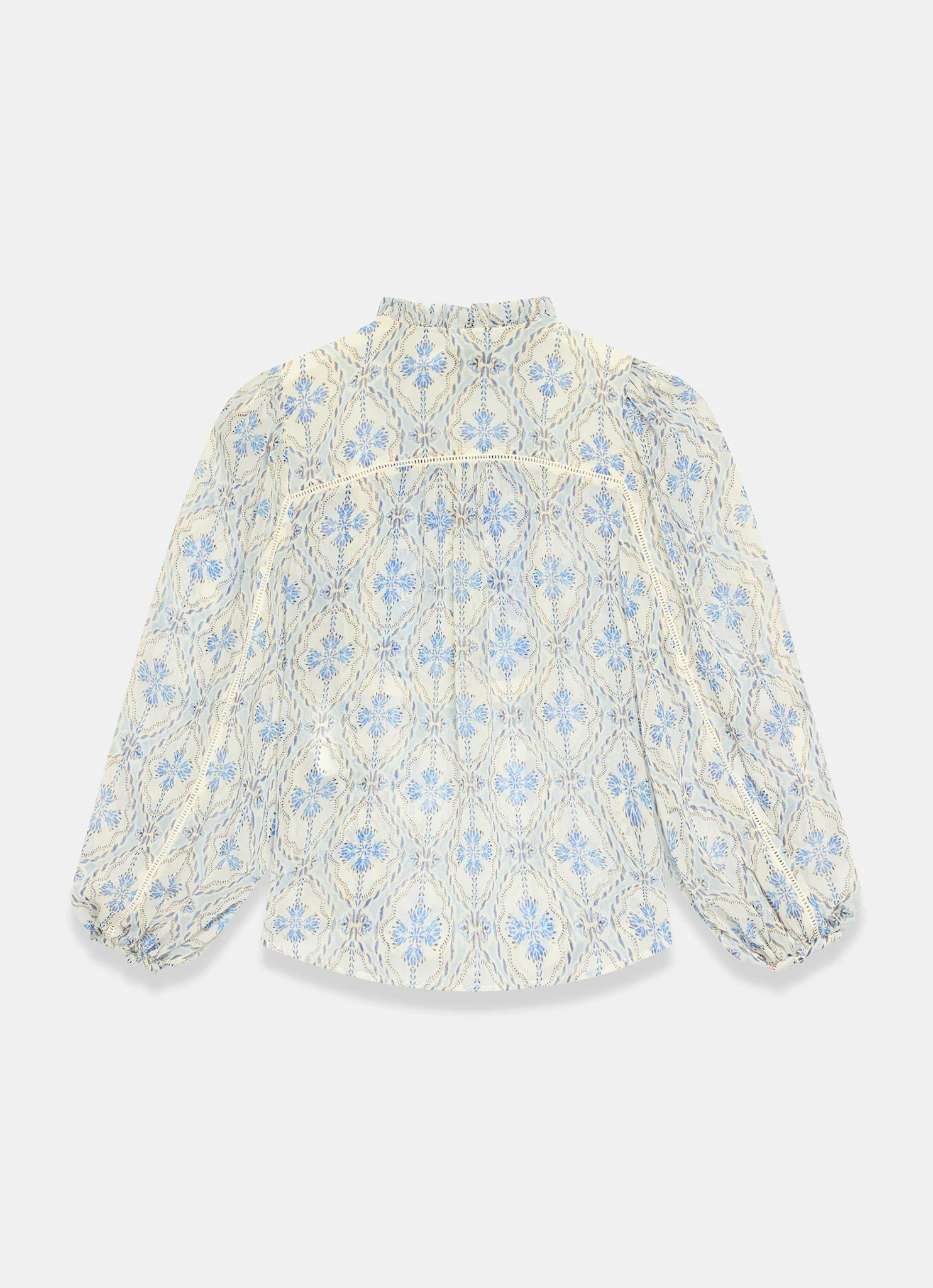 Blue Geo Print Ruffle Blouse