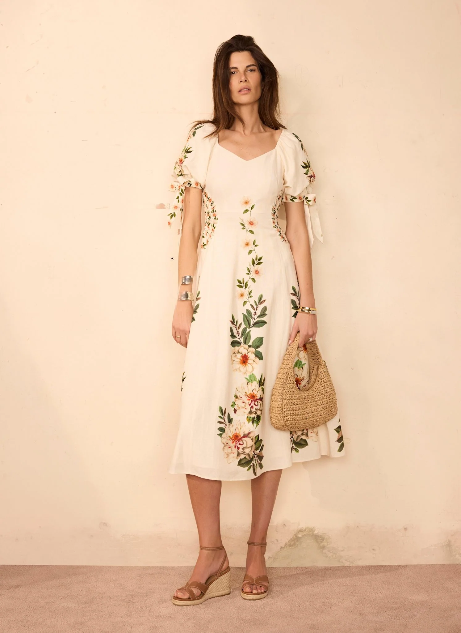 670-cream-linen-blend-floral-print-midi-dress-3.webp Cream Linen Blend Floral Print Midi Dress