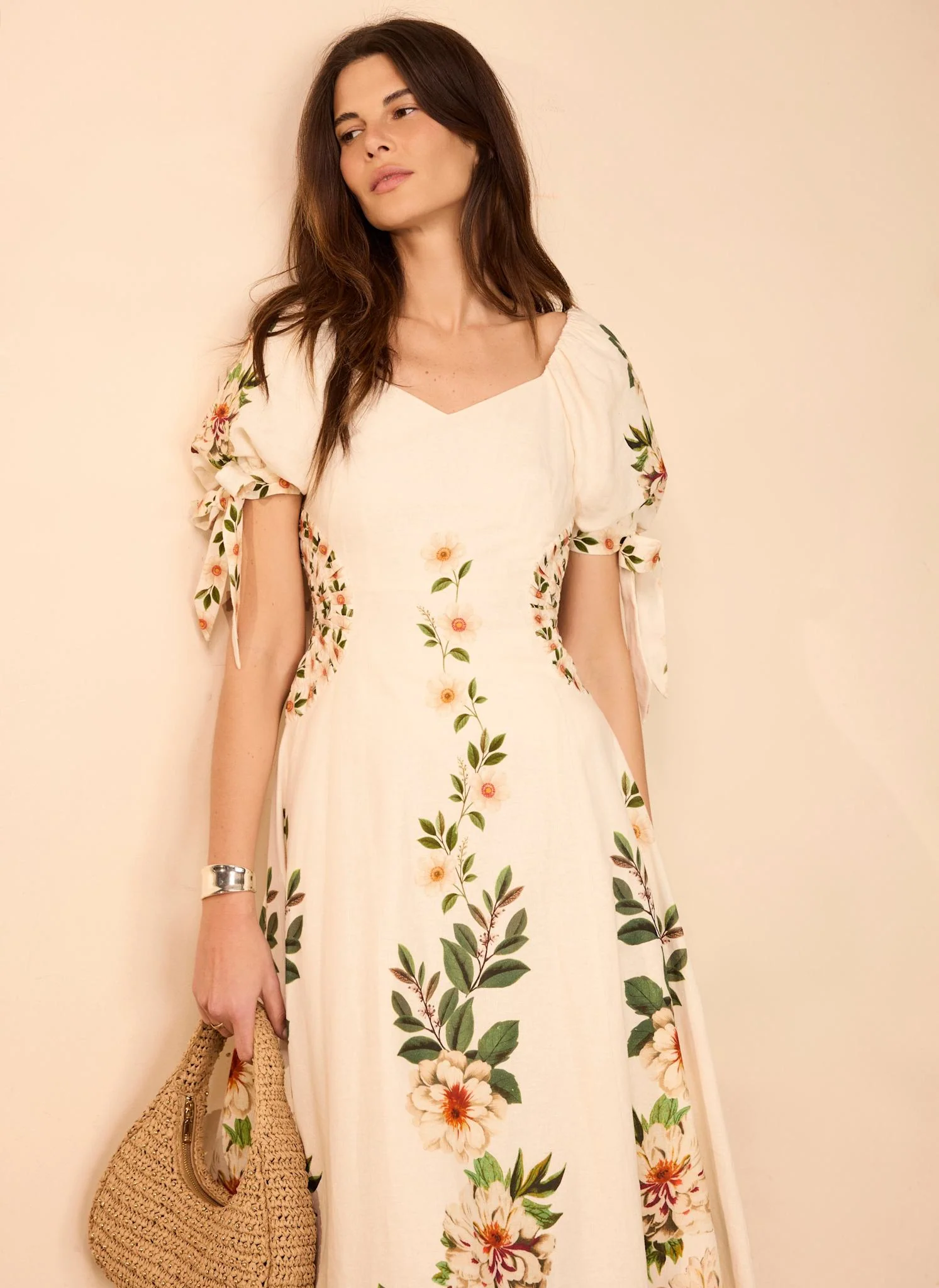 670-cream-linen-blend-floral-print-midi-dress-5.webp Cream Linen Blend Floral Print Midi Dress