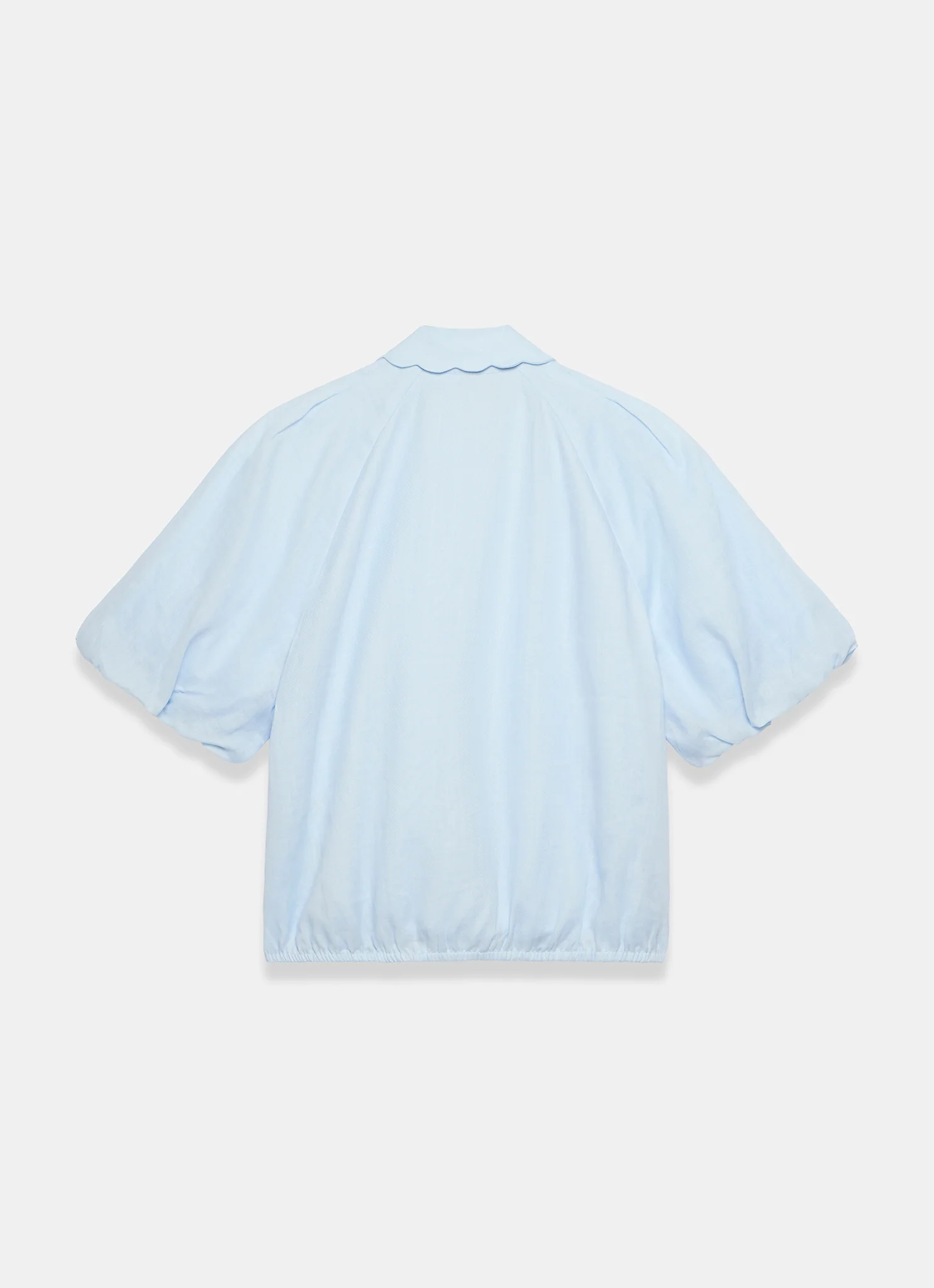 Blue Ramie Scallop Puff Sleeve Shirt