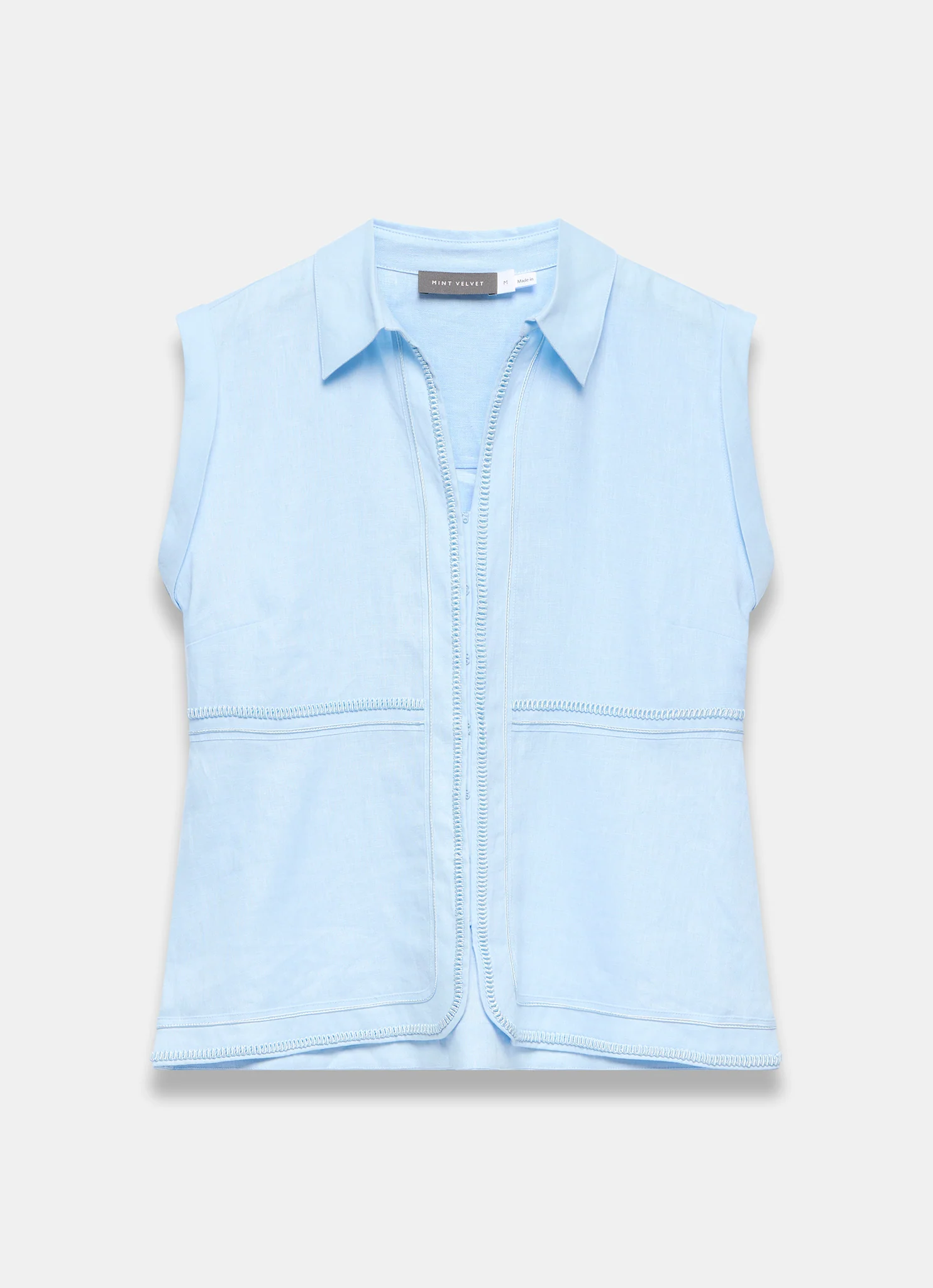 Pale Blue Linen Sleeveless Shirt