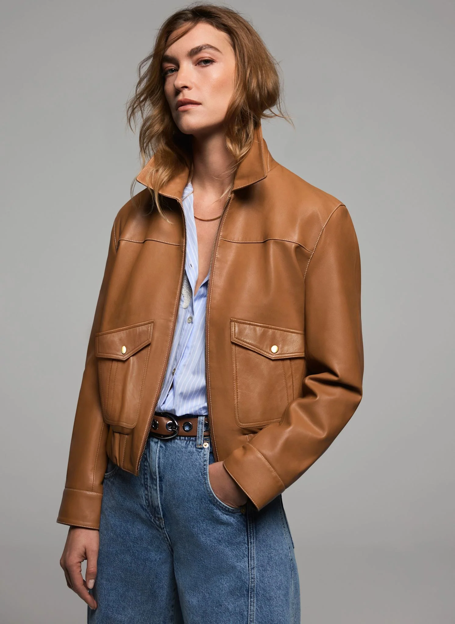 6734-tan-leather-collared-bomber-jacket-2.webp Tan Leather Collared Bomber Jacket