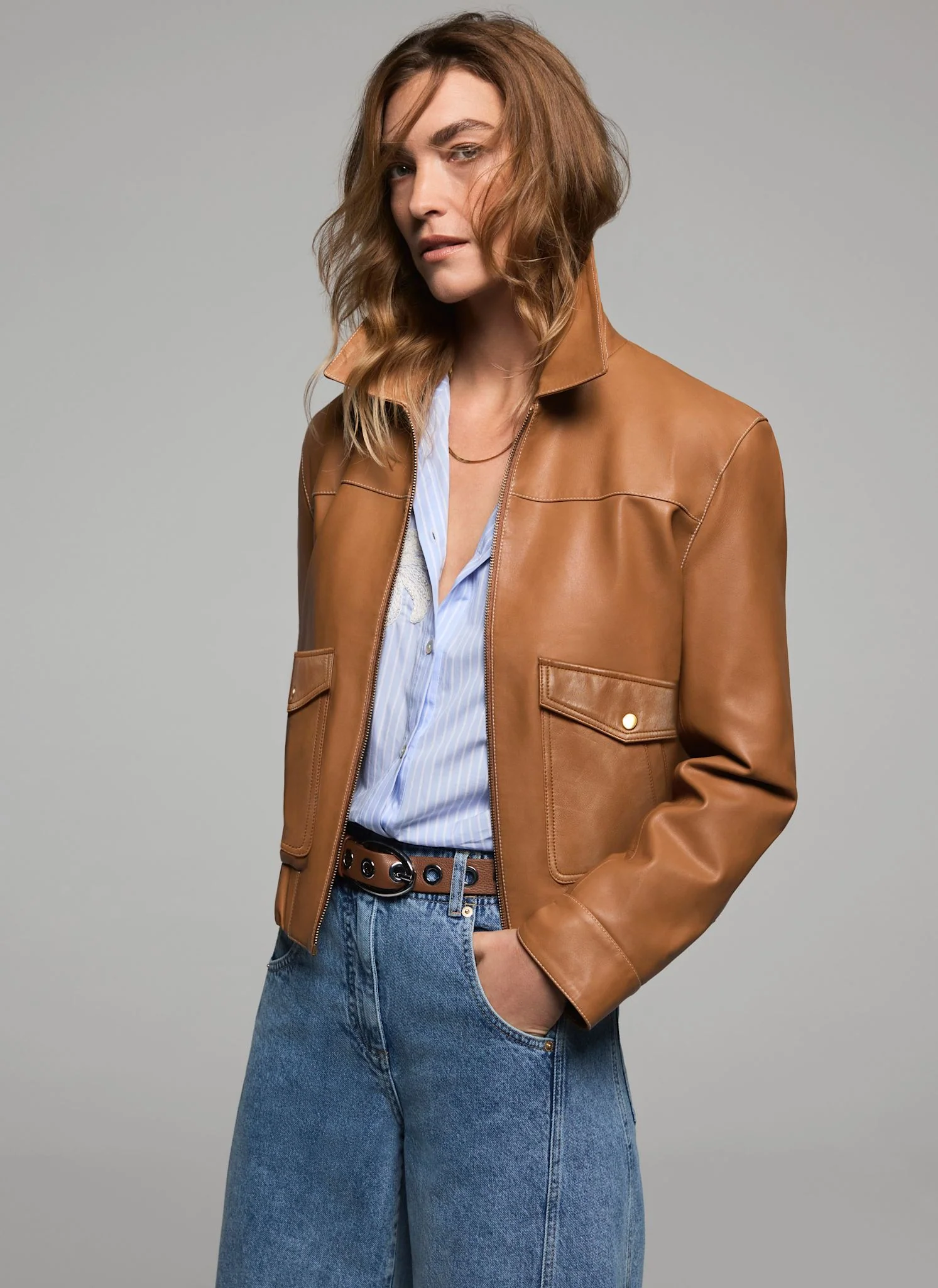 6734-tan-leather-collared-bomber-jacket-4.webp Tan Leather Collared Bomber Jacket