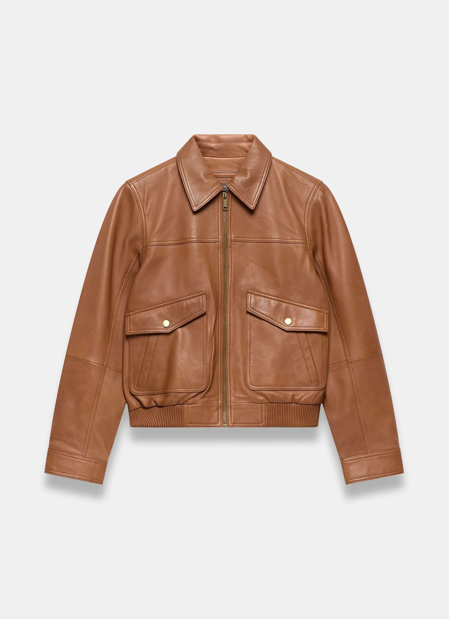 6734-tan-leather-collared-bomber-jacket-5.webp Tan Leather Collared Bomber Jacket