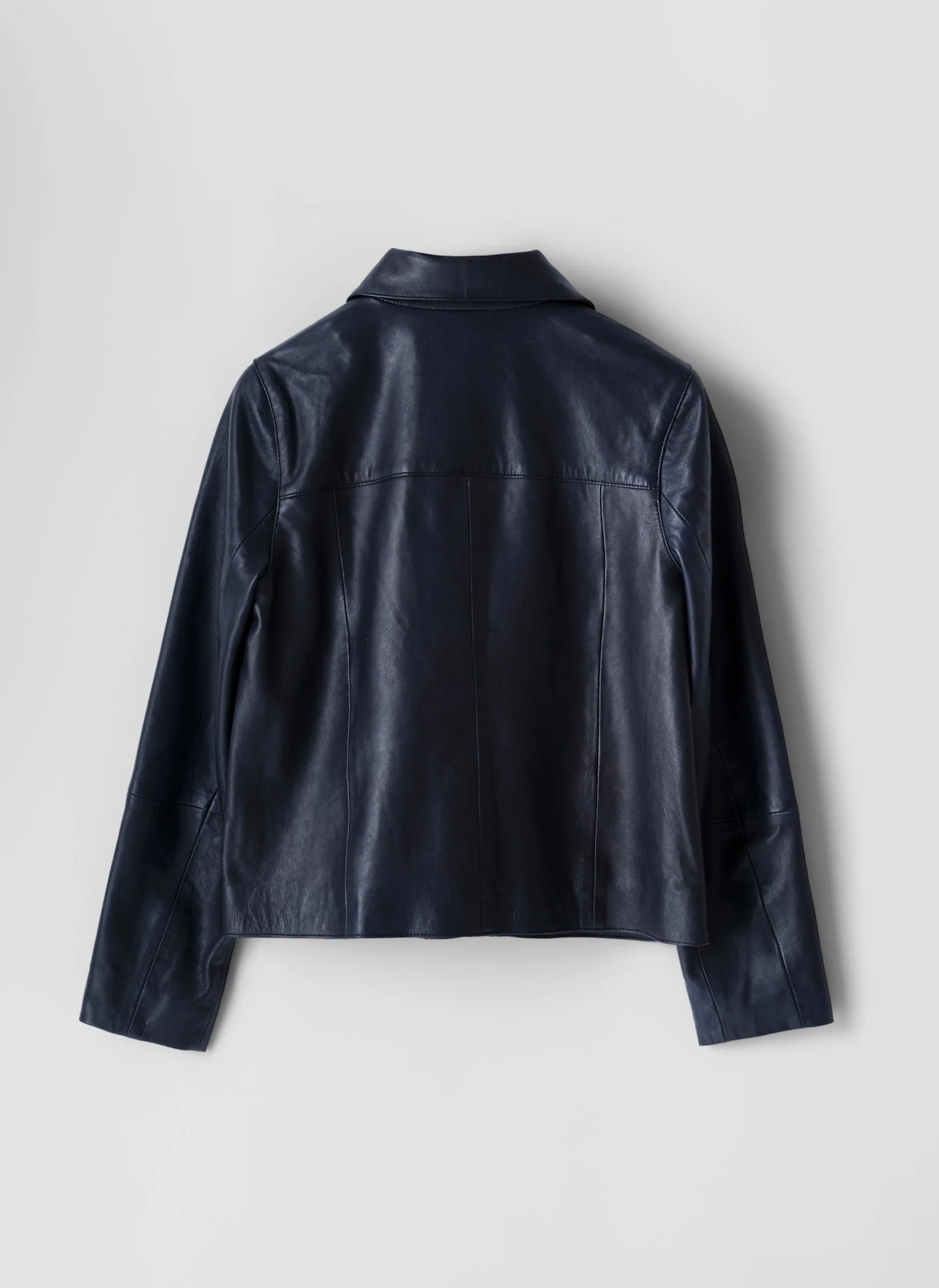 Navy Leather Scallop Detail Jacket