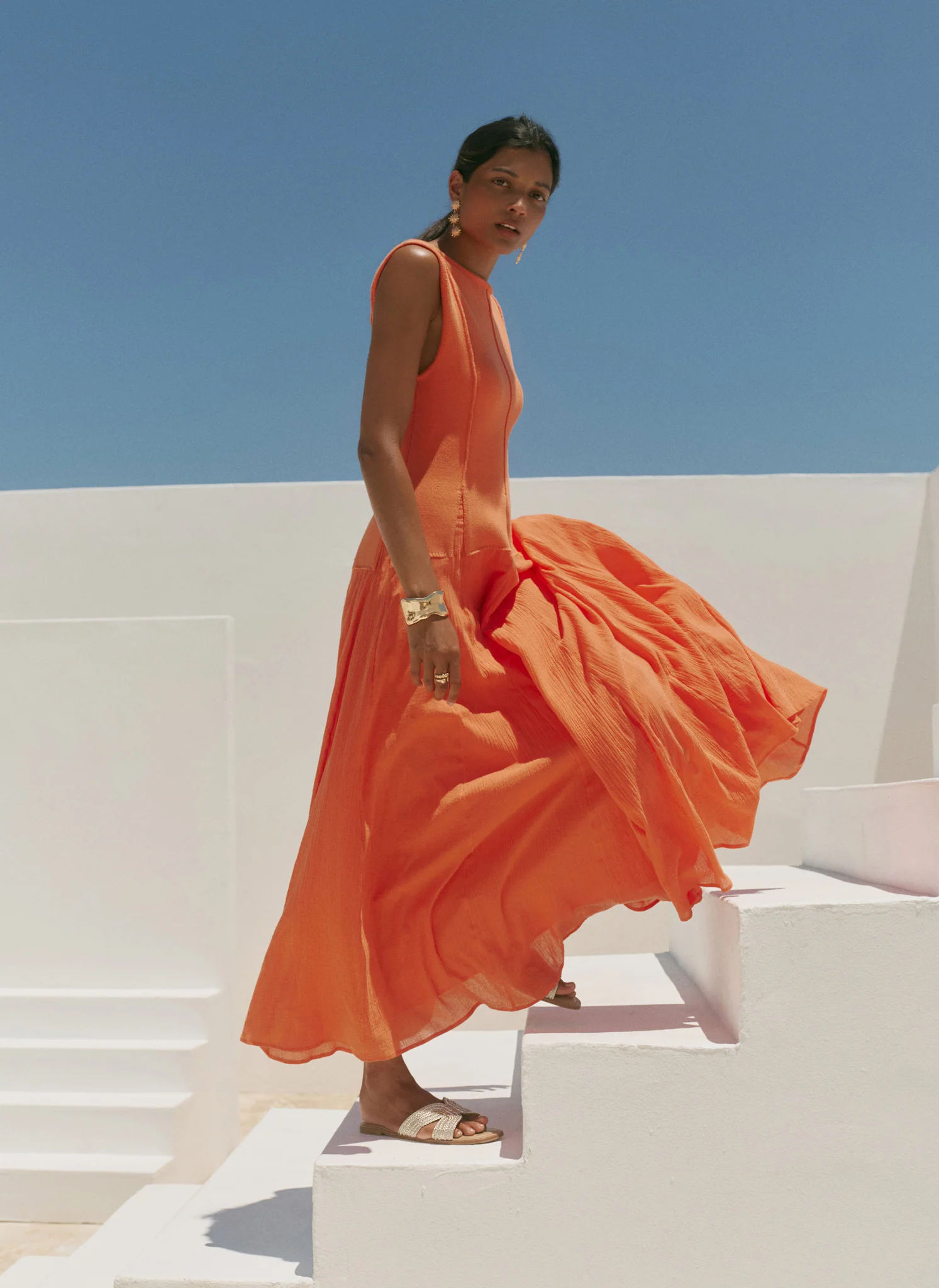 6776-orange-cotton-blend-drop-waist-maxi-dress-1.webp Orange Cotton Blend Drop Waist Maxi Dress