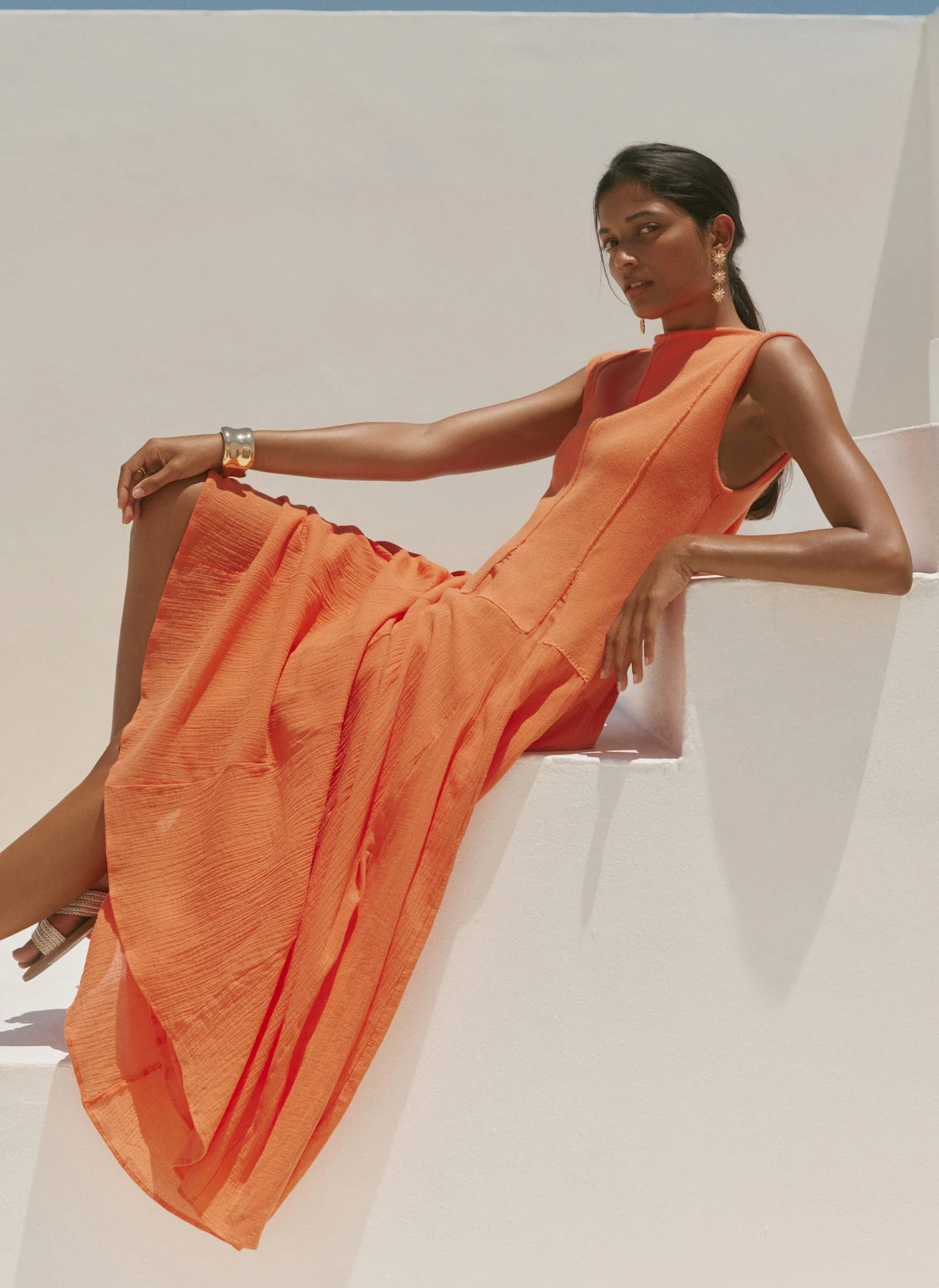6776-orange-cotton-blend-drop-waist-maxi-dress-2.webp Orange Cotton Blend Drop Waist Maxi Dress