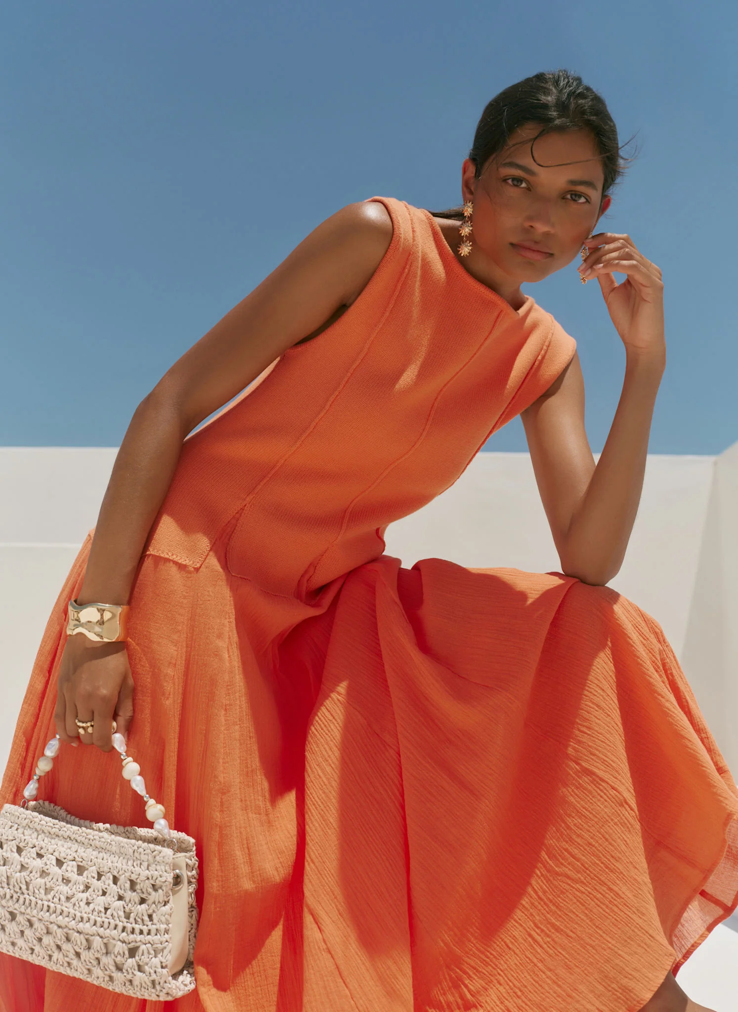 6776-orange-cotton-blend-drop-waist-maxi-dress-5.webp Orange Cotton Blend Drop Waist Maxi Dress