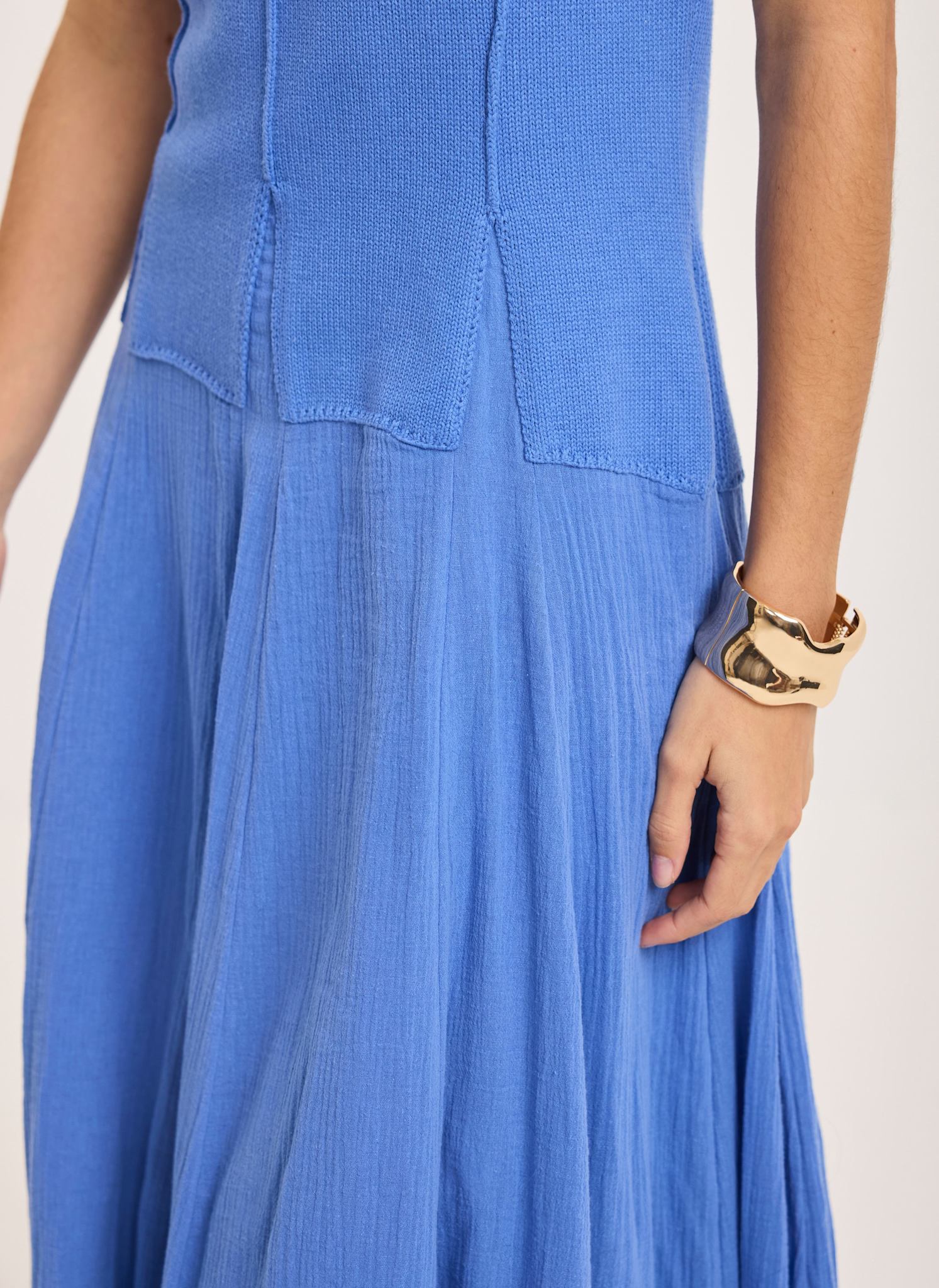 6782-blue-cotton-blend-drop-waist-maxi-dress-3.jpg Blue Cotton Blend Drop Waist Maxi Dress