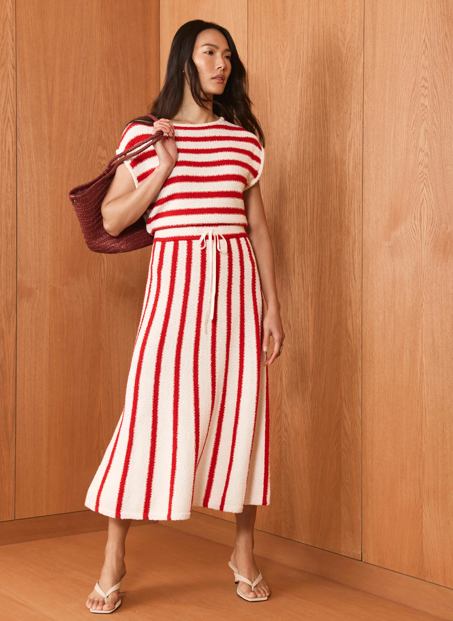 Red Striped Knit Midi Dress