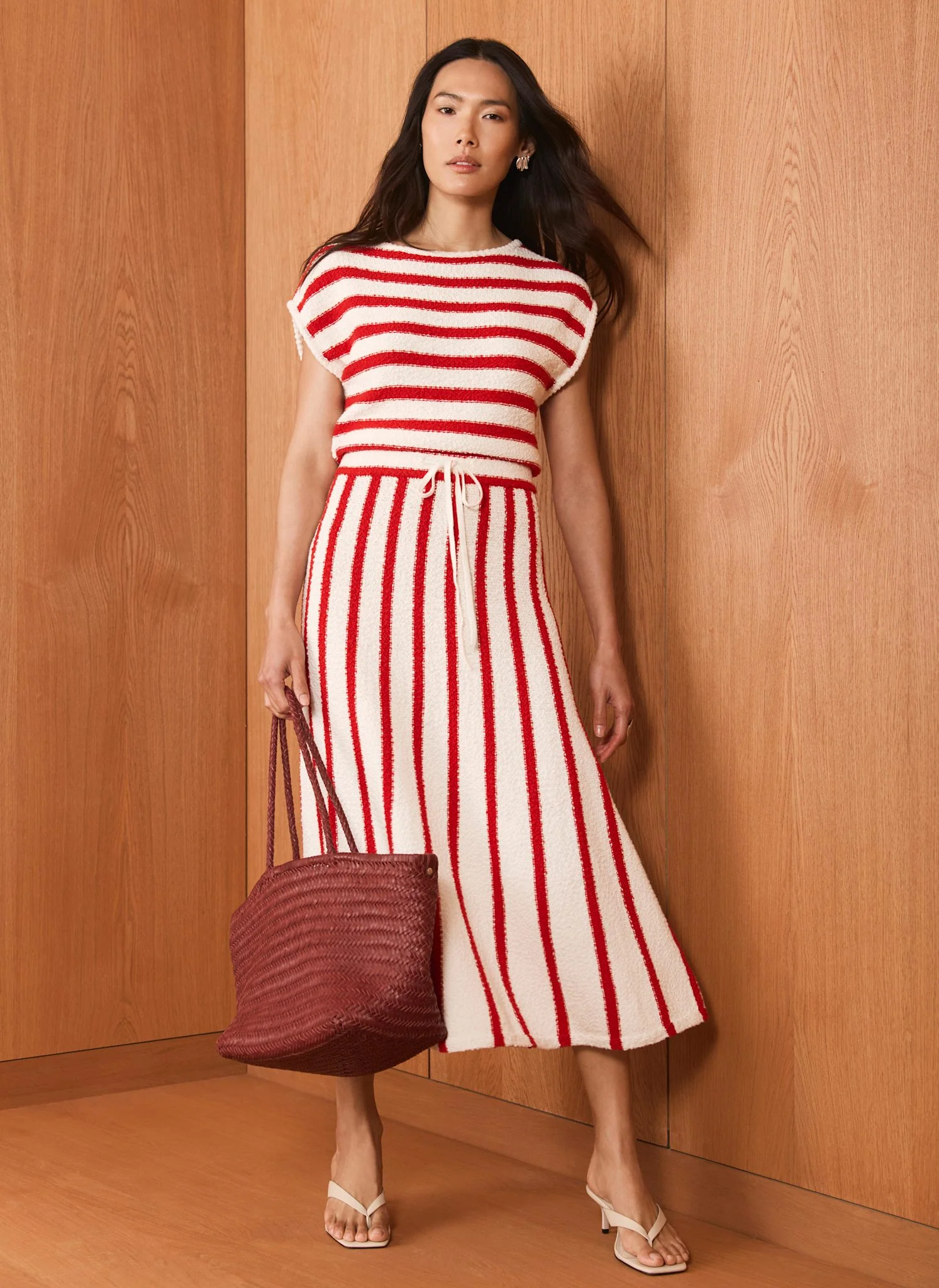 Red Striped Knit Midi Dress