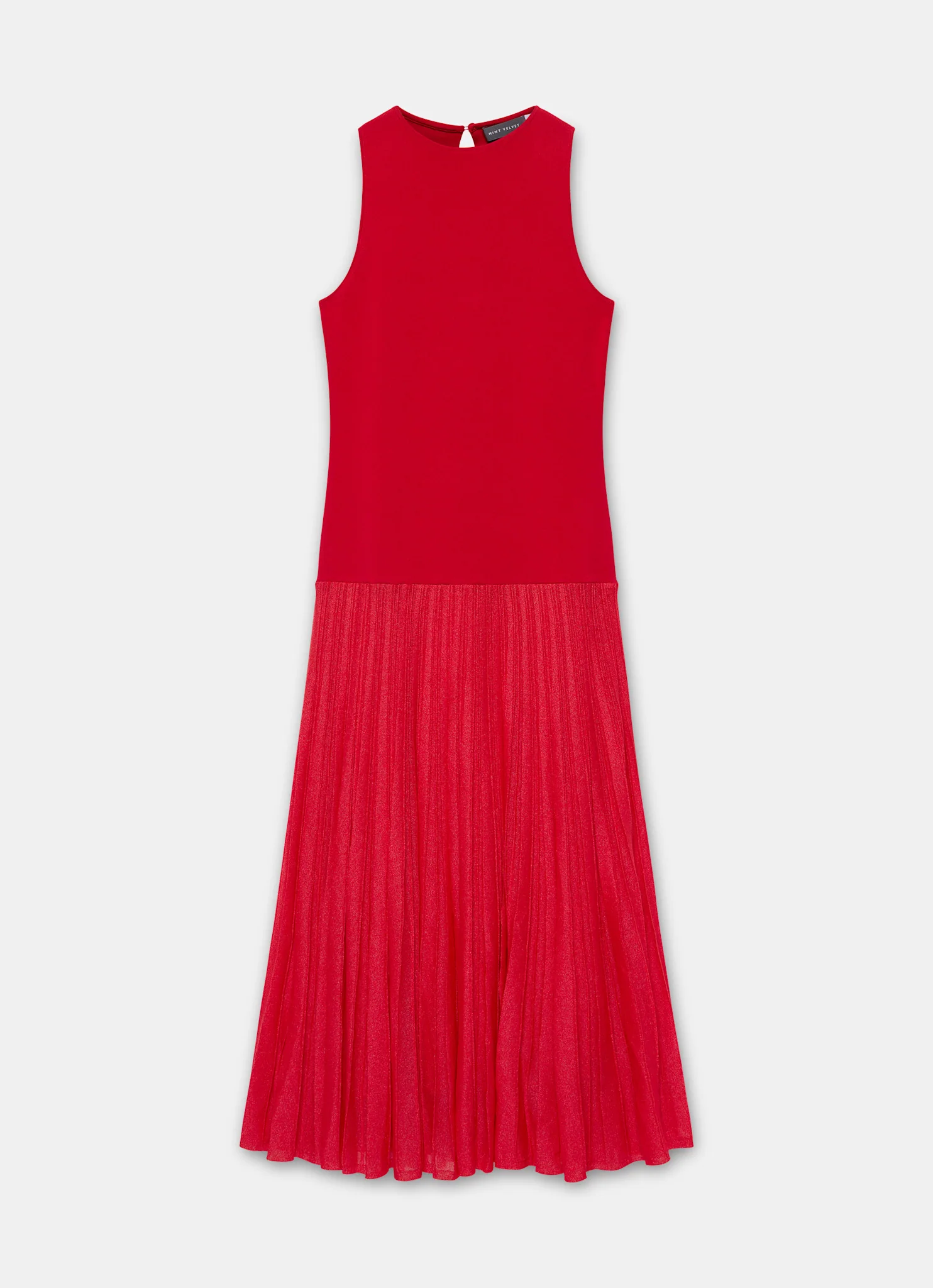 Red Knit Pleated Maxi Dress