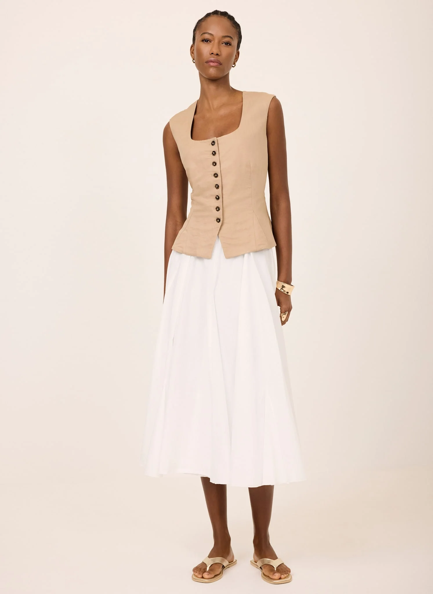 White Cotton Full Midi Skirt