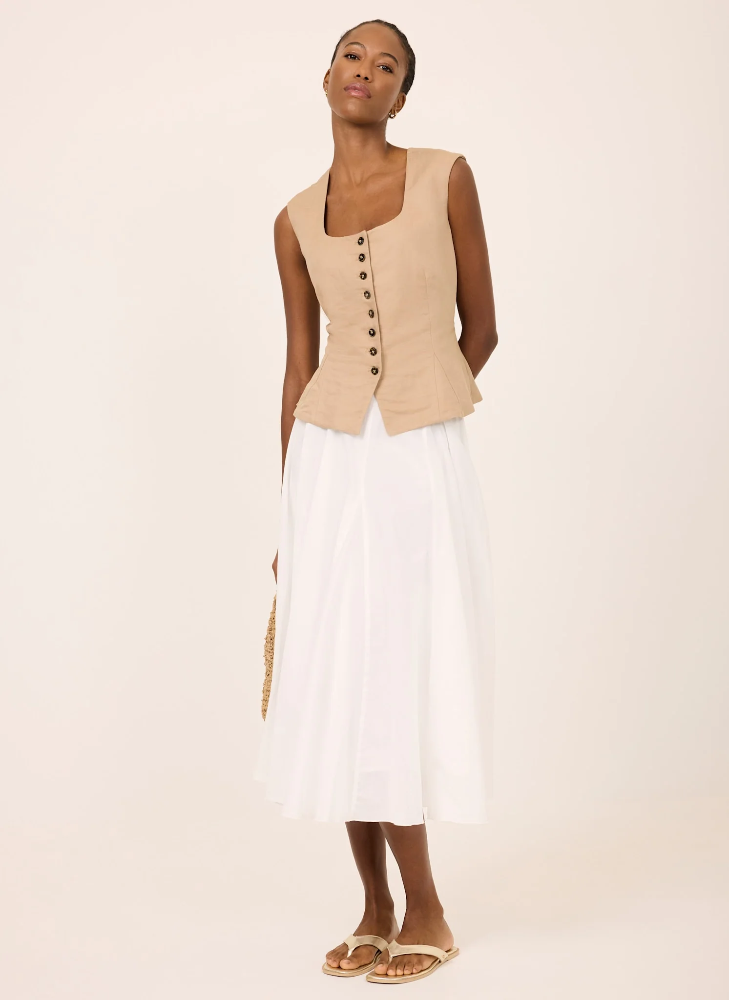White Cotton Full Midi Skirt