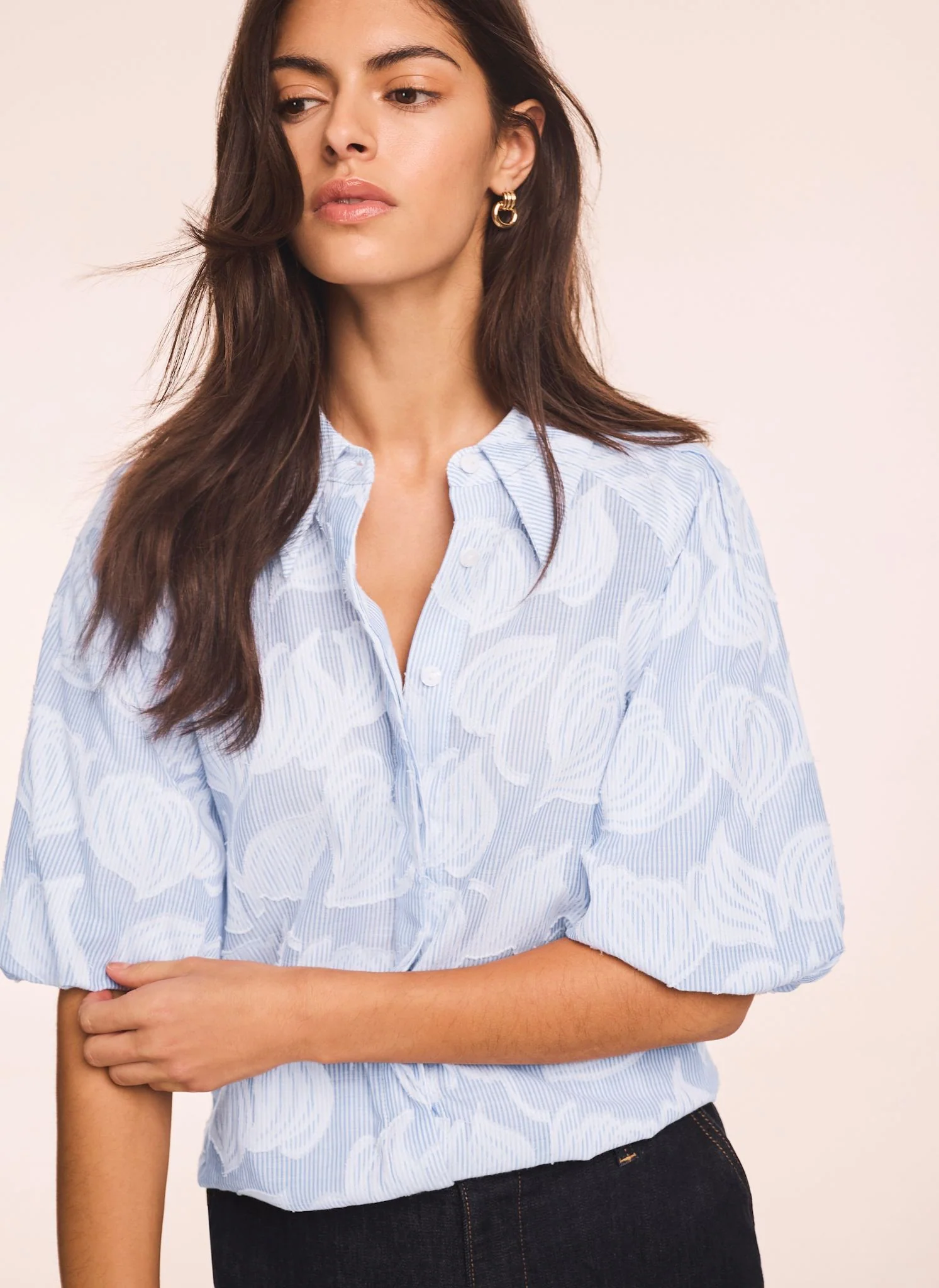 Blue Cotton Jacquard Striped Shirt