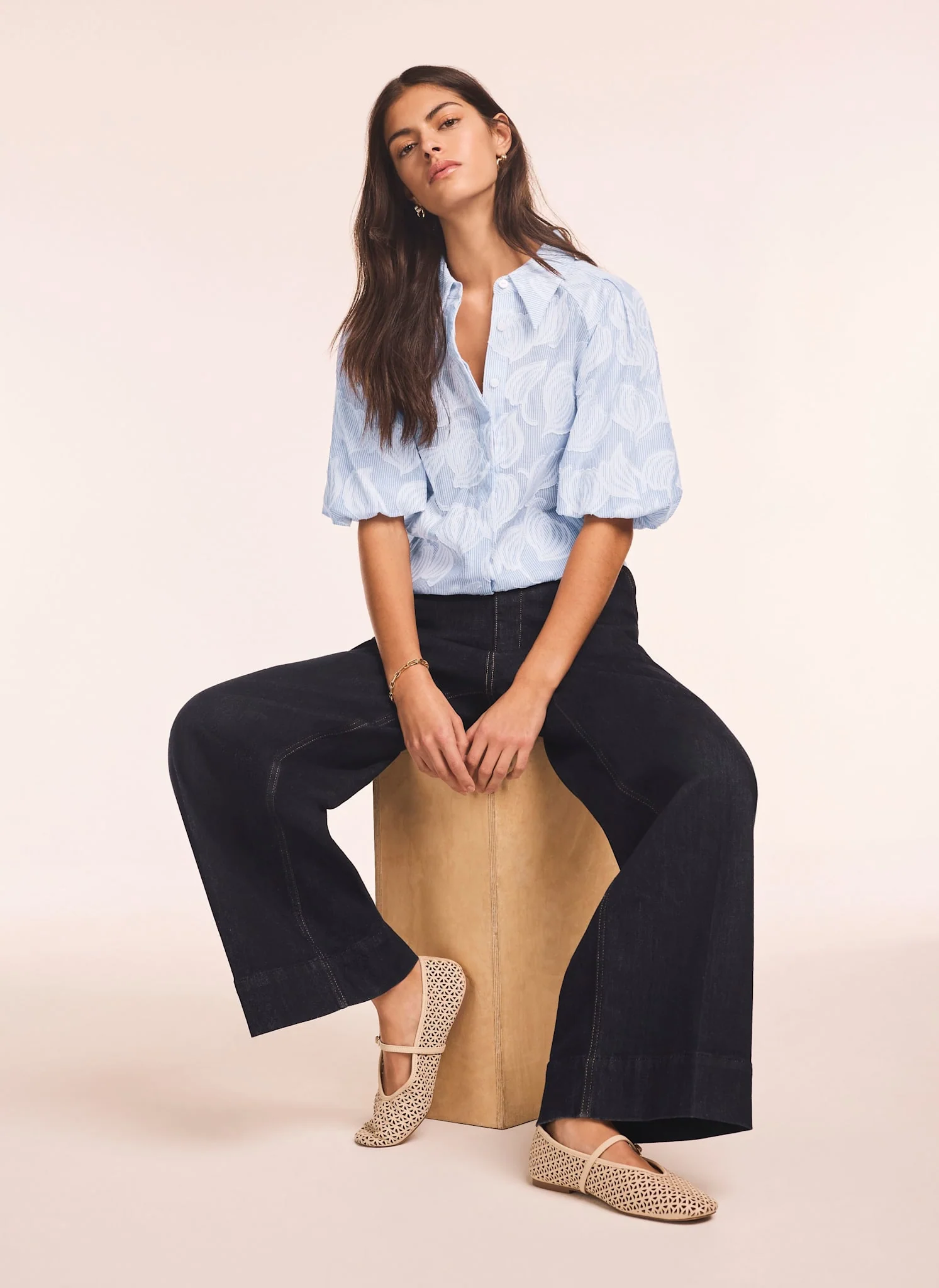 Blue Cotton Jacquard Striped Shirt