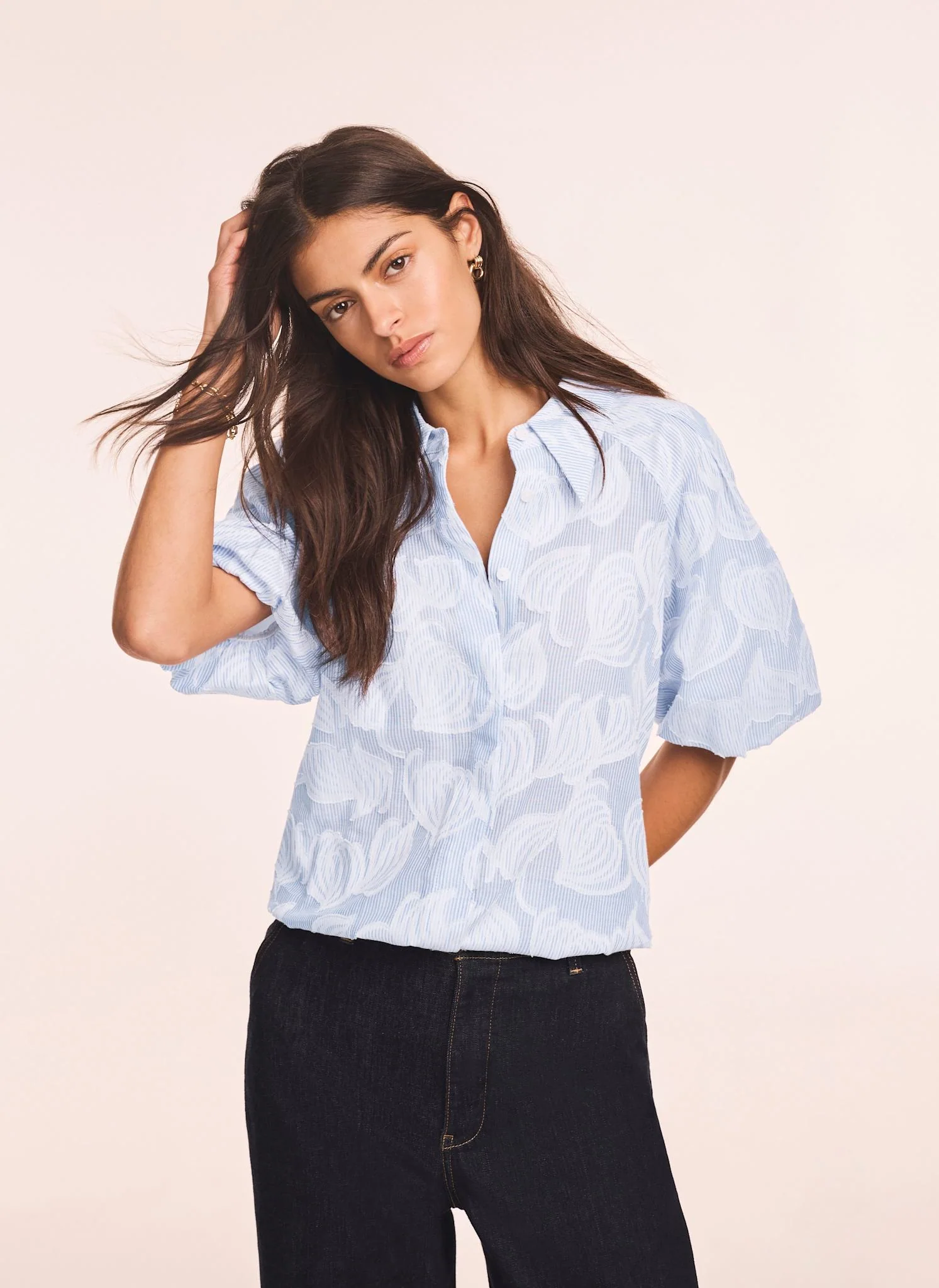 Blue Cotton Jacquard Striped Shirt