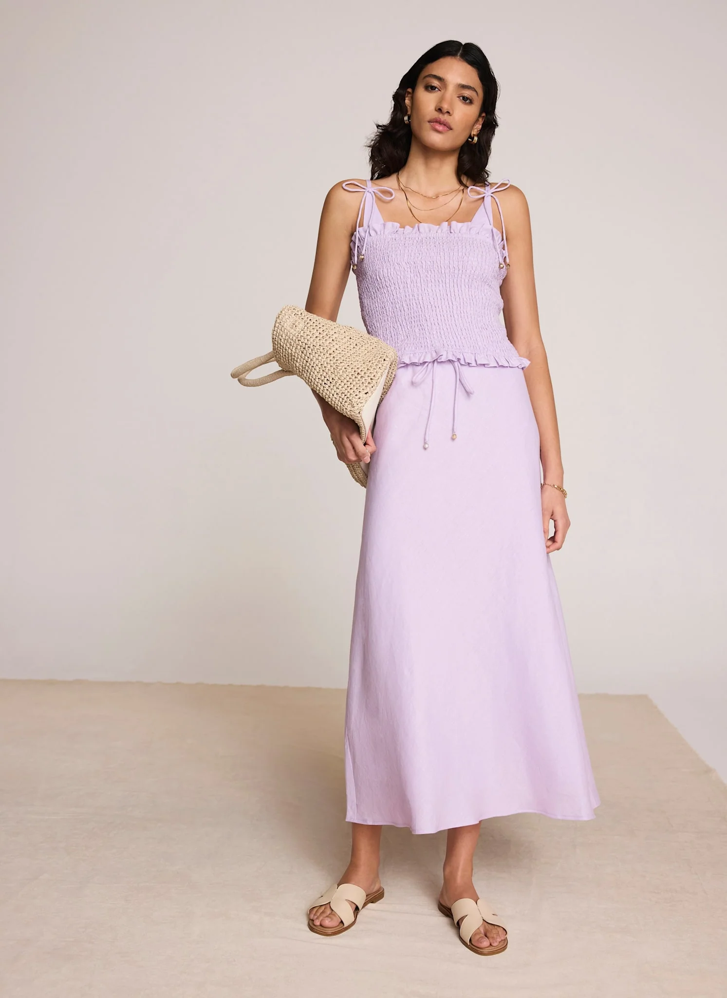 Lilac Linen Shirred Top