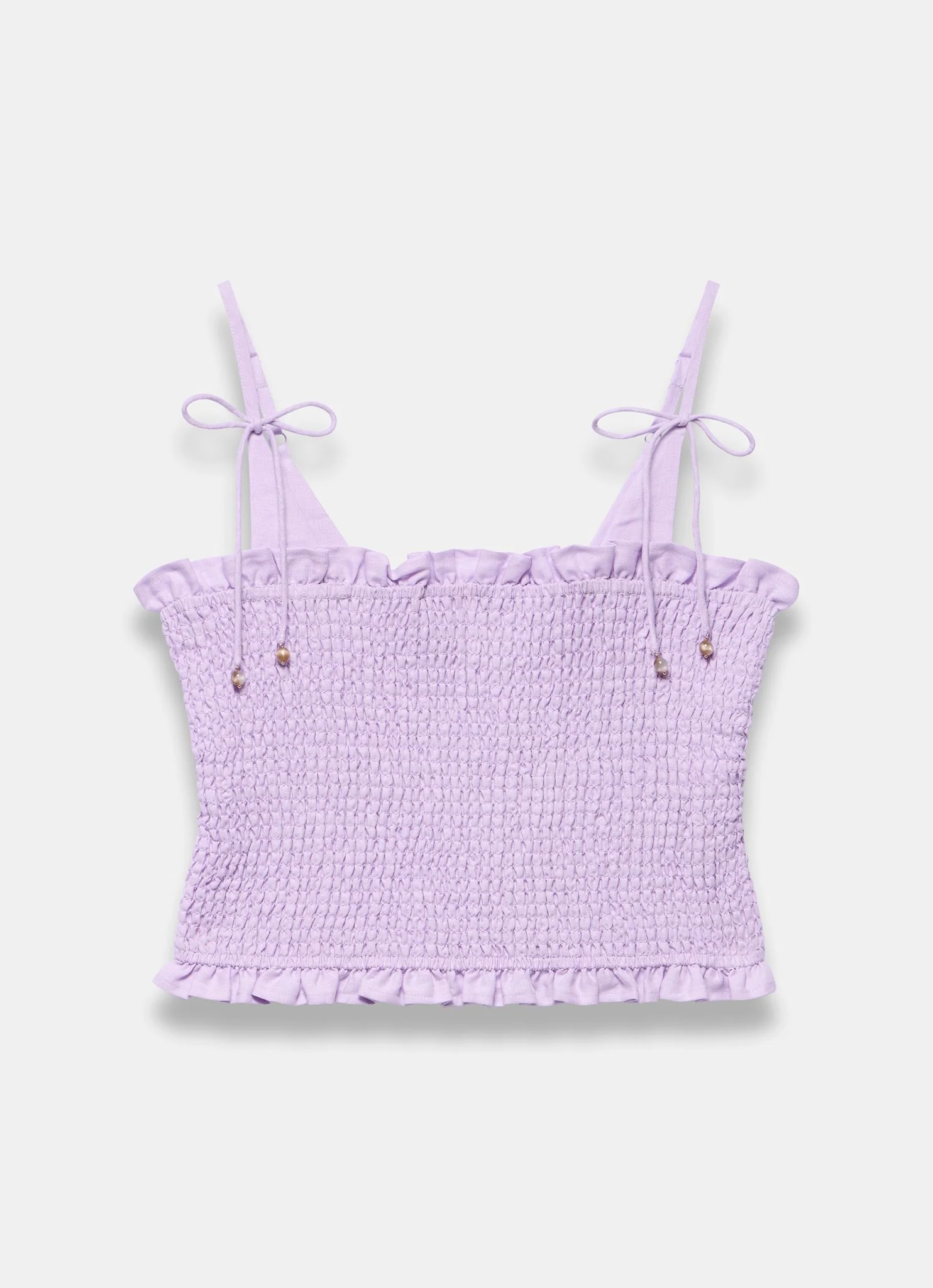 Lilac Linen Shirred Top