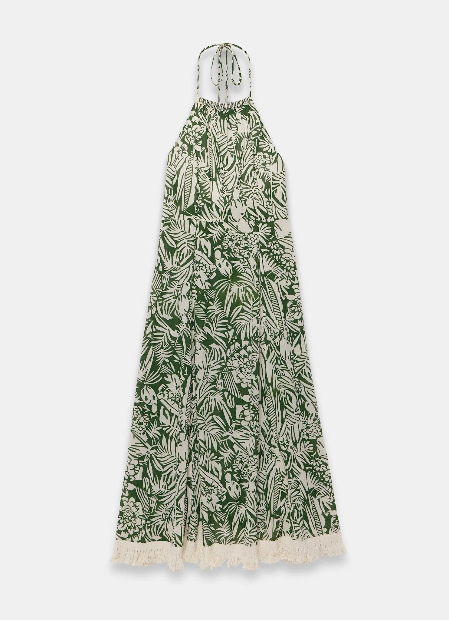 Green Printed Cotton Halterneck Maxi Dress