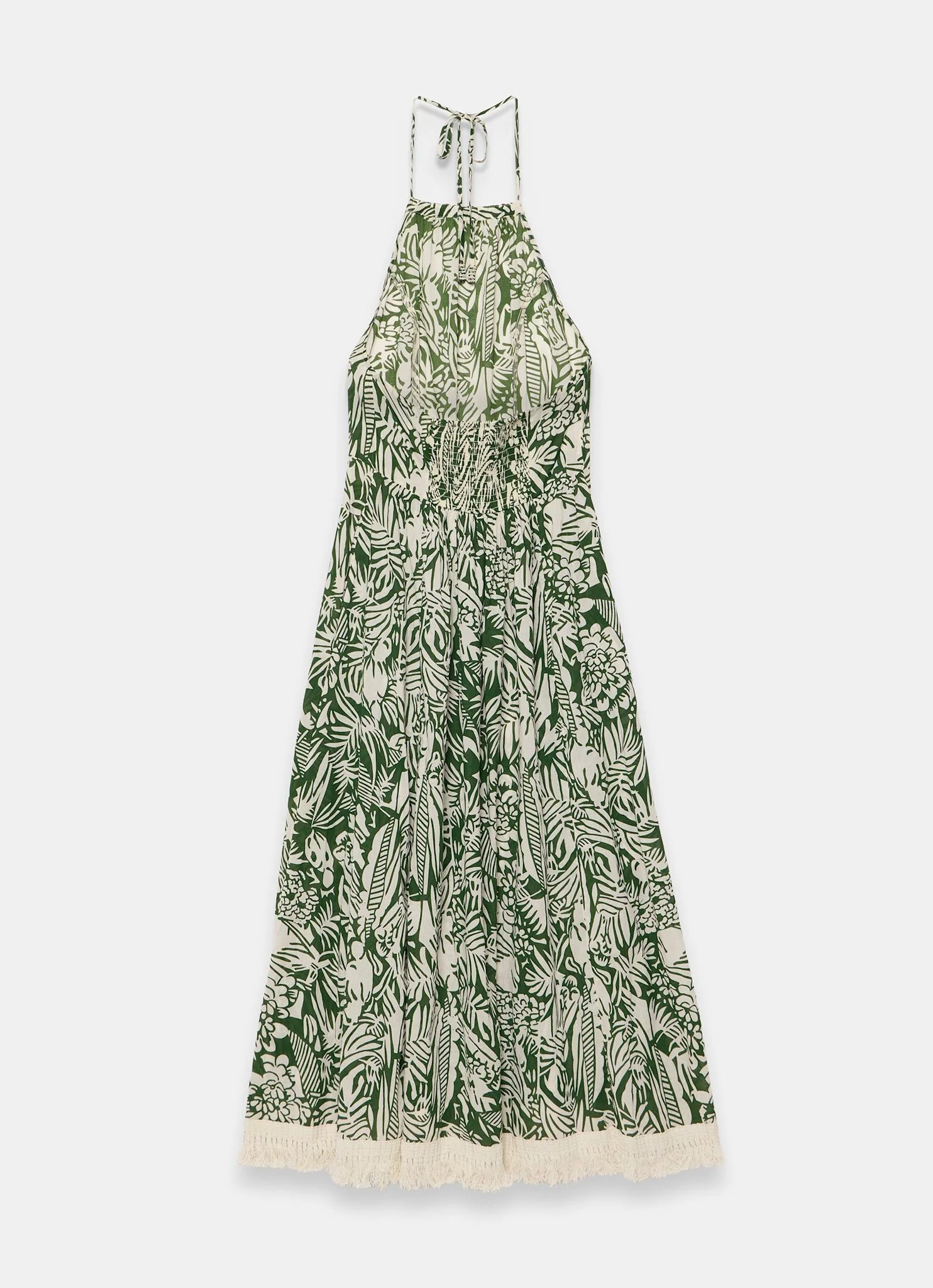 Green Printed Cotton Halterneck Maxi Dress