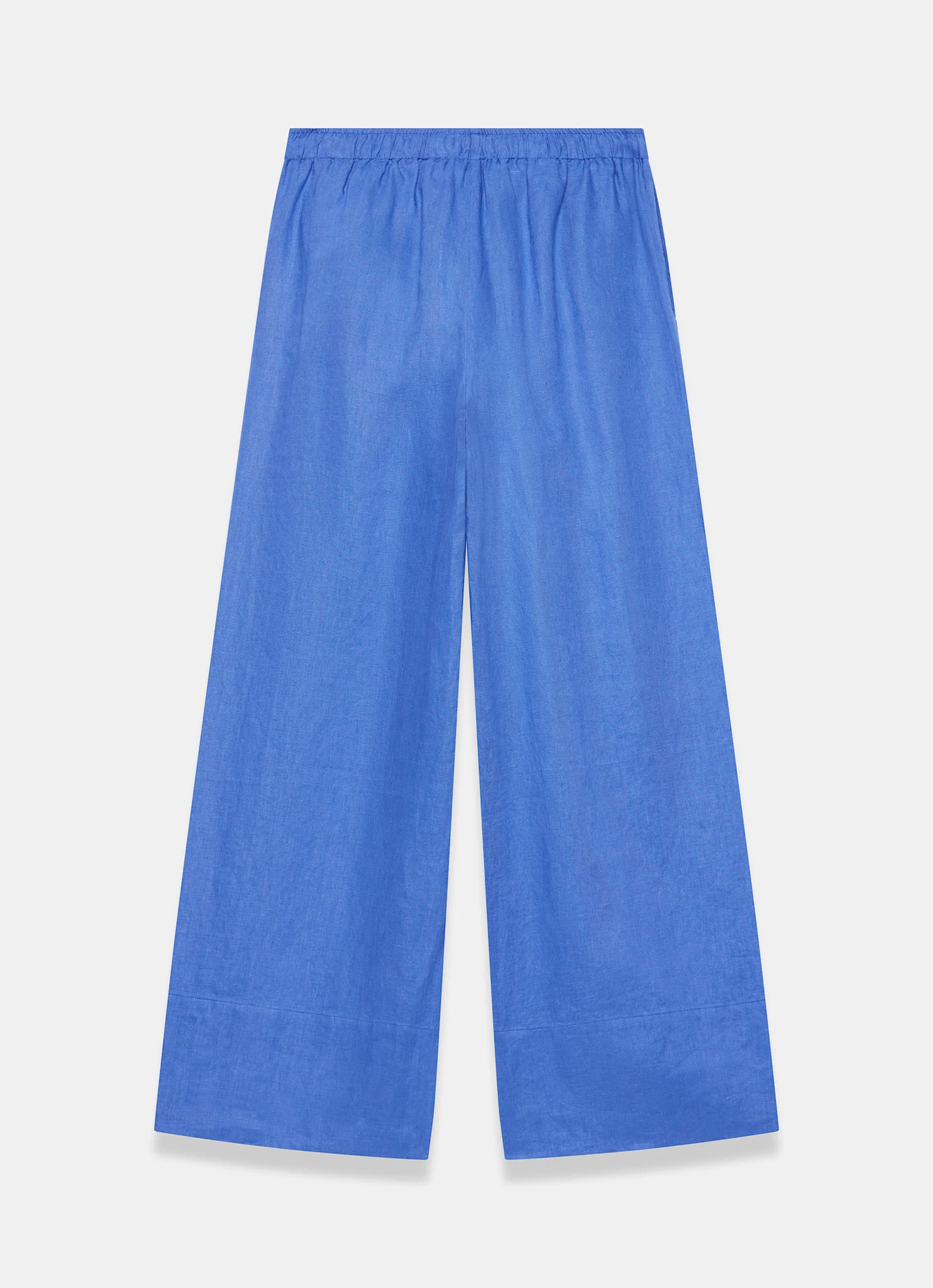 Blue Linen Drawstring Wide Leg Trousers