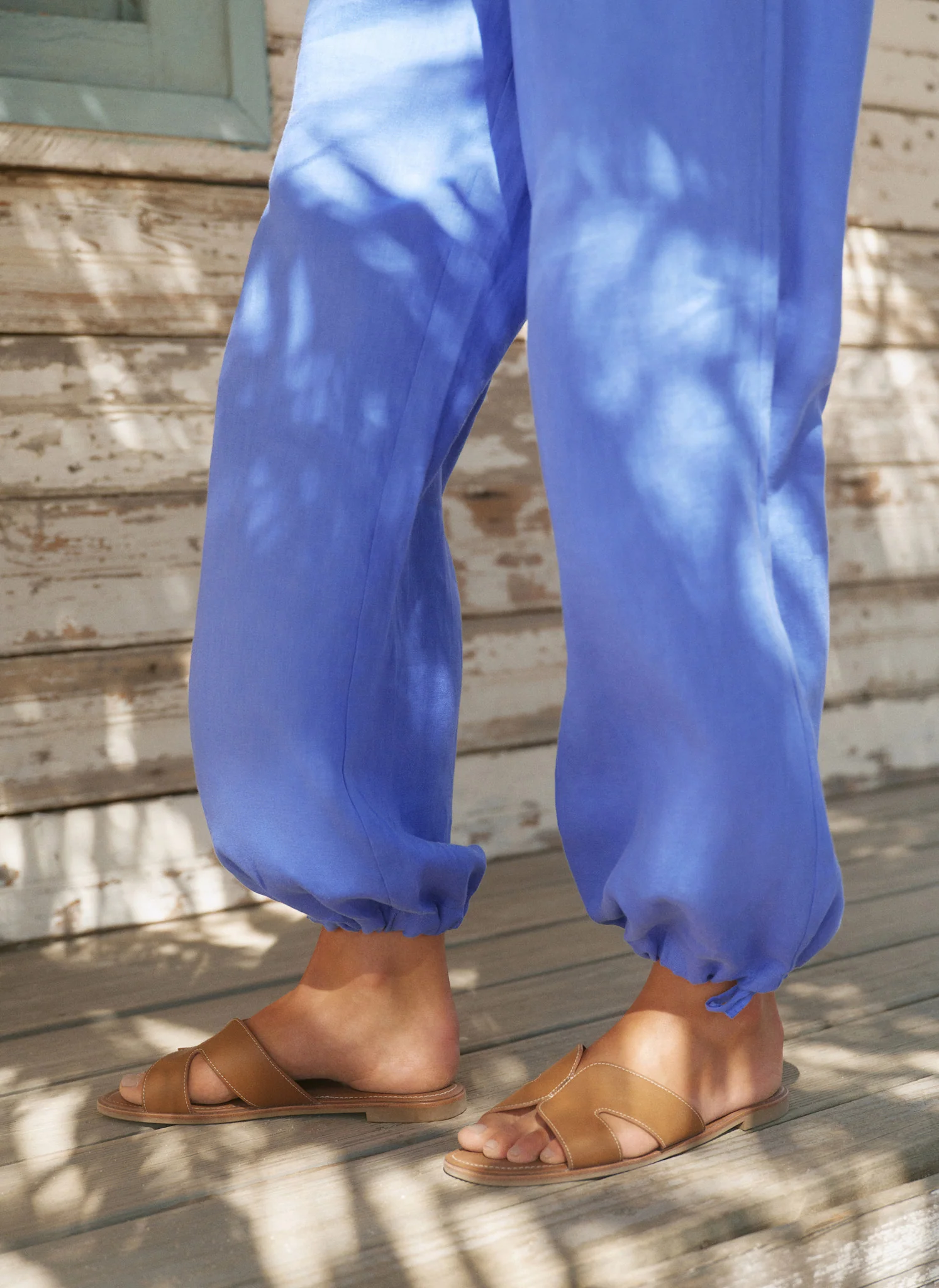 Blue Linen Balloon Trousers