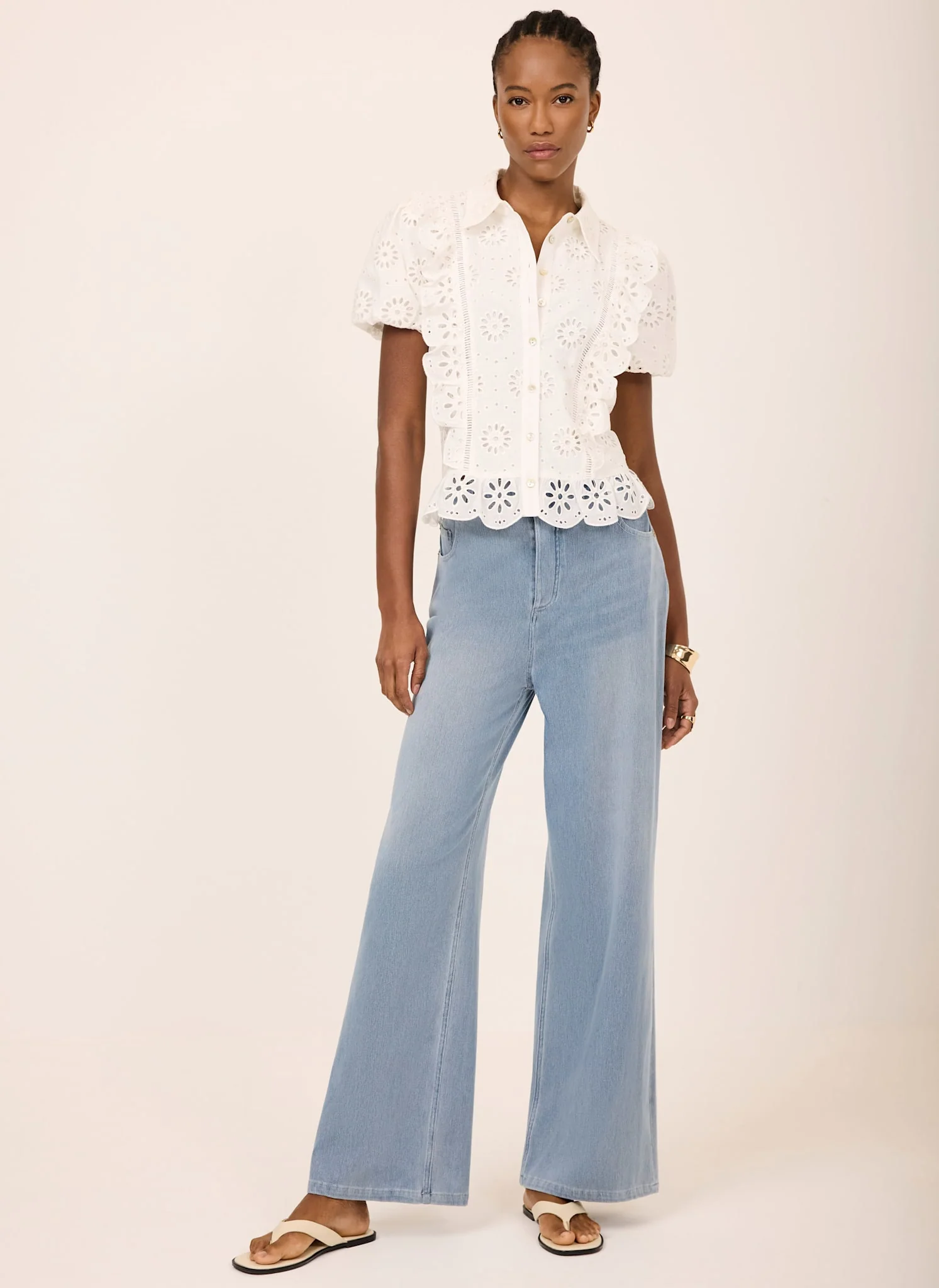 Mid Indigo Stretch Denim Wide Leg Travel Jeans