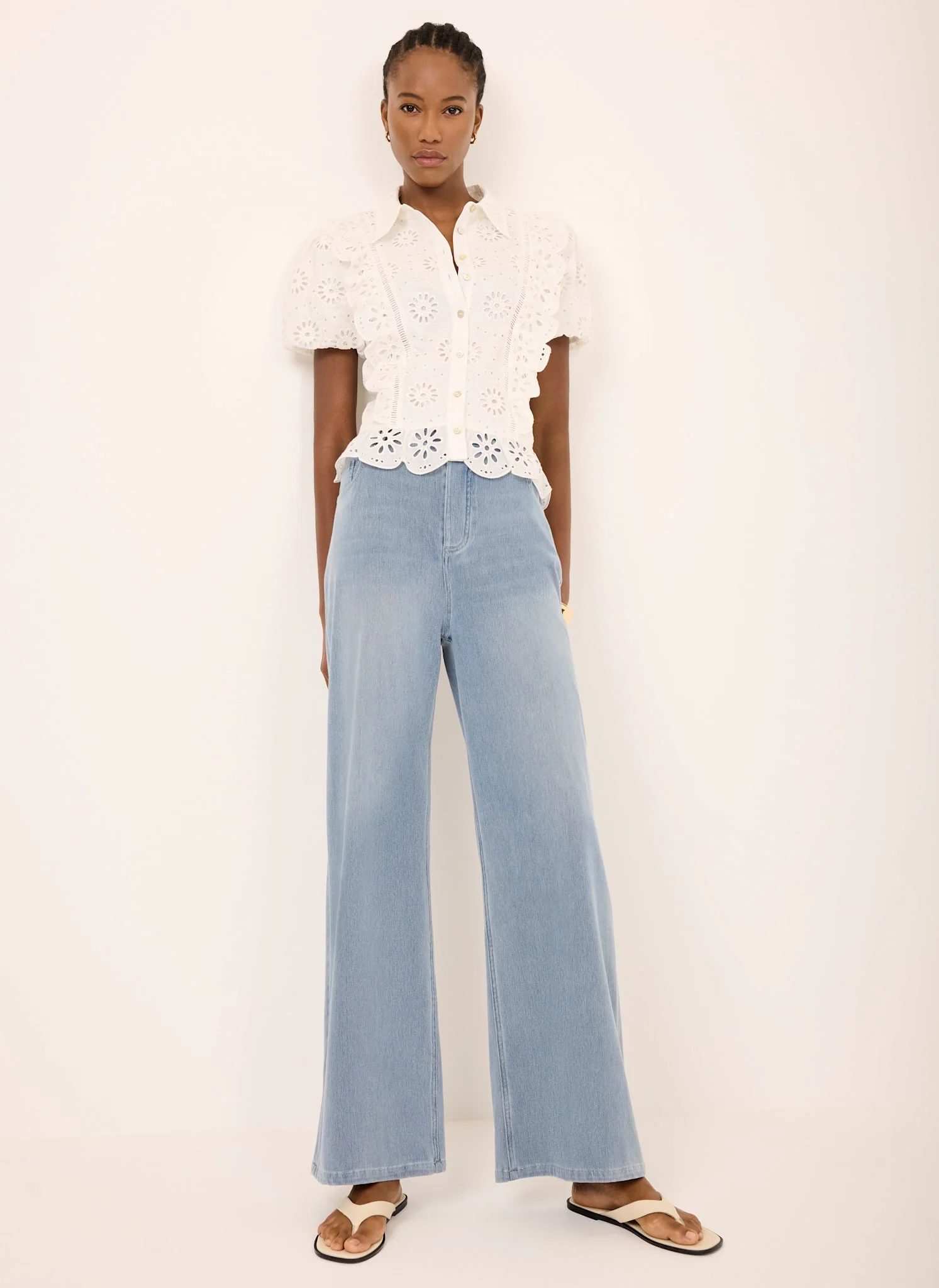 Mid Indigo Stretch Denim Wide Leg Travel Jeans