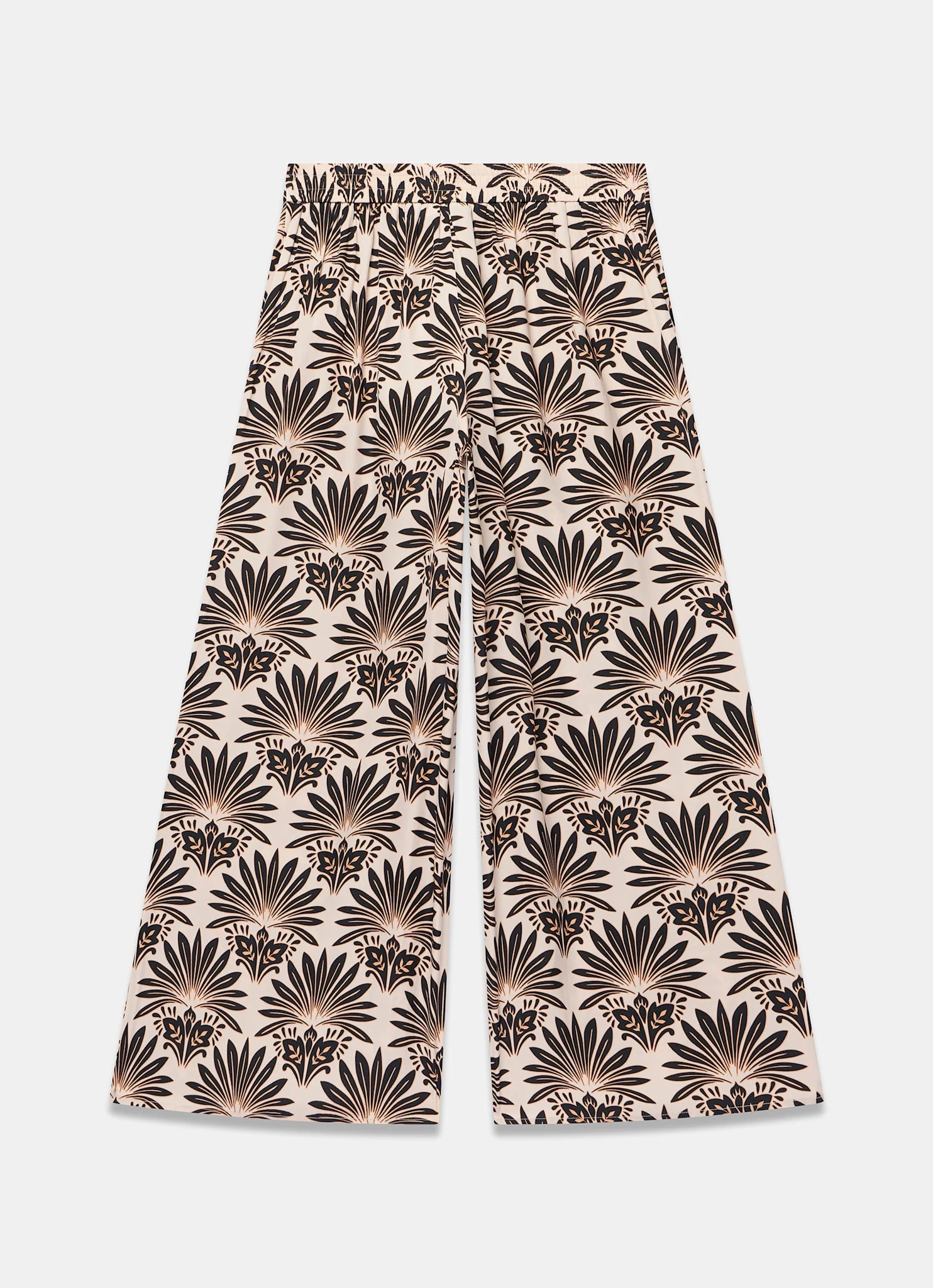 Neutral Satin Geo Print Wide Leg Trousers
