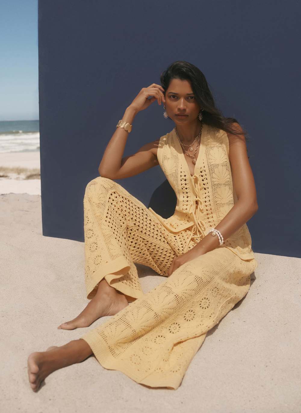 7030-yellow-crochet-shell-trousers-1.jpg Yellow Crochet Shell Trousers
