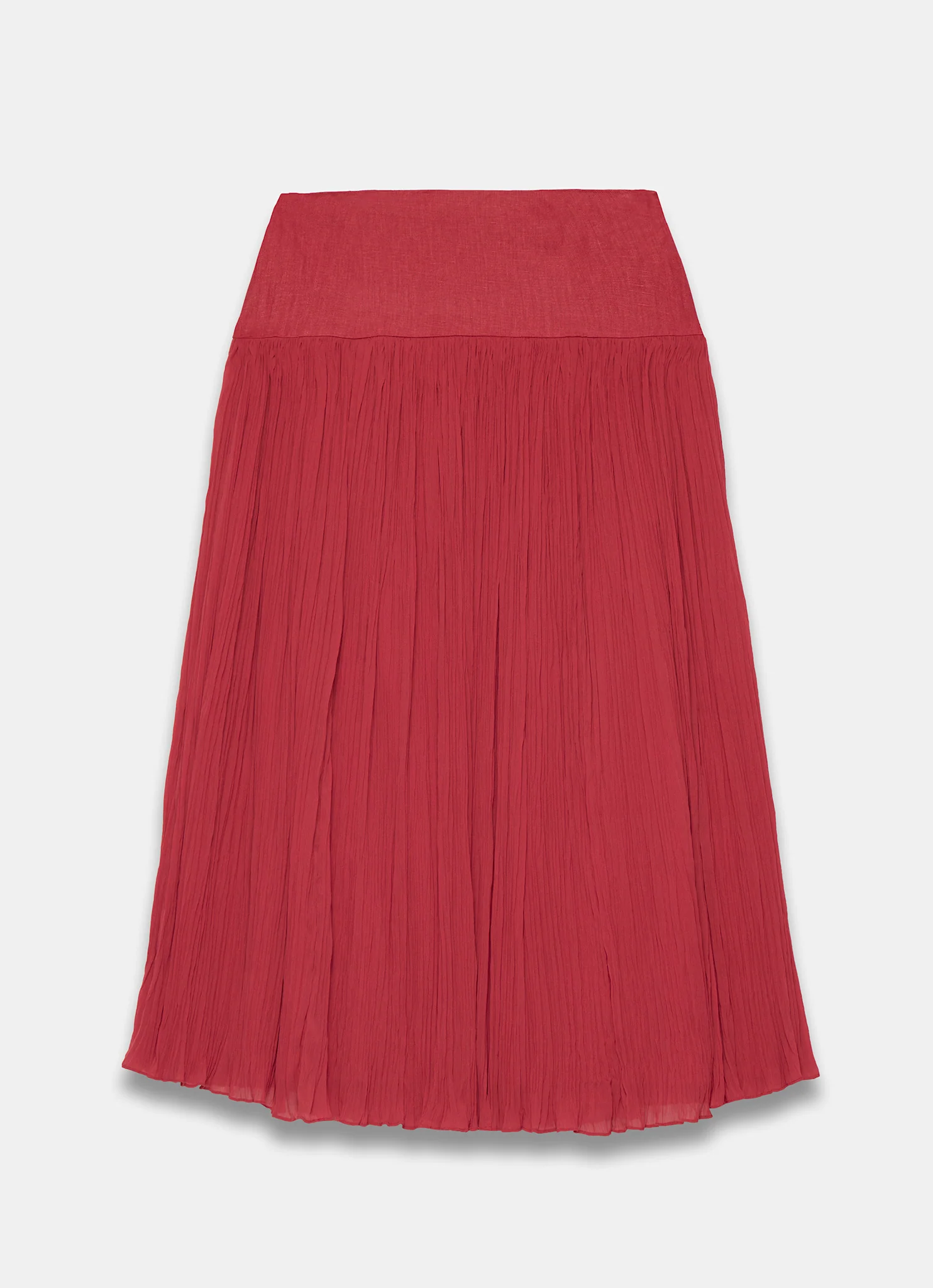 Red Drop Waist Crinkle Midi Skirt