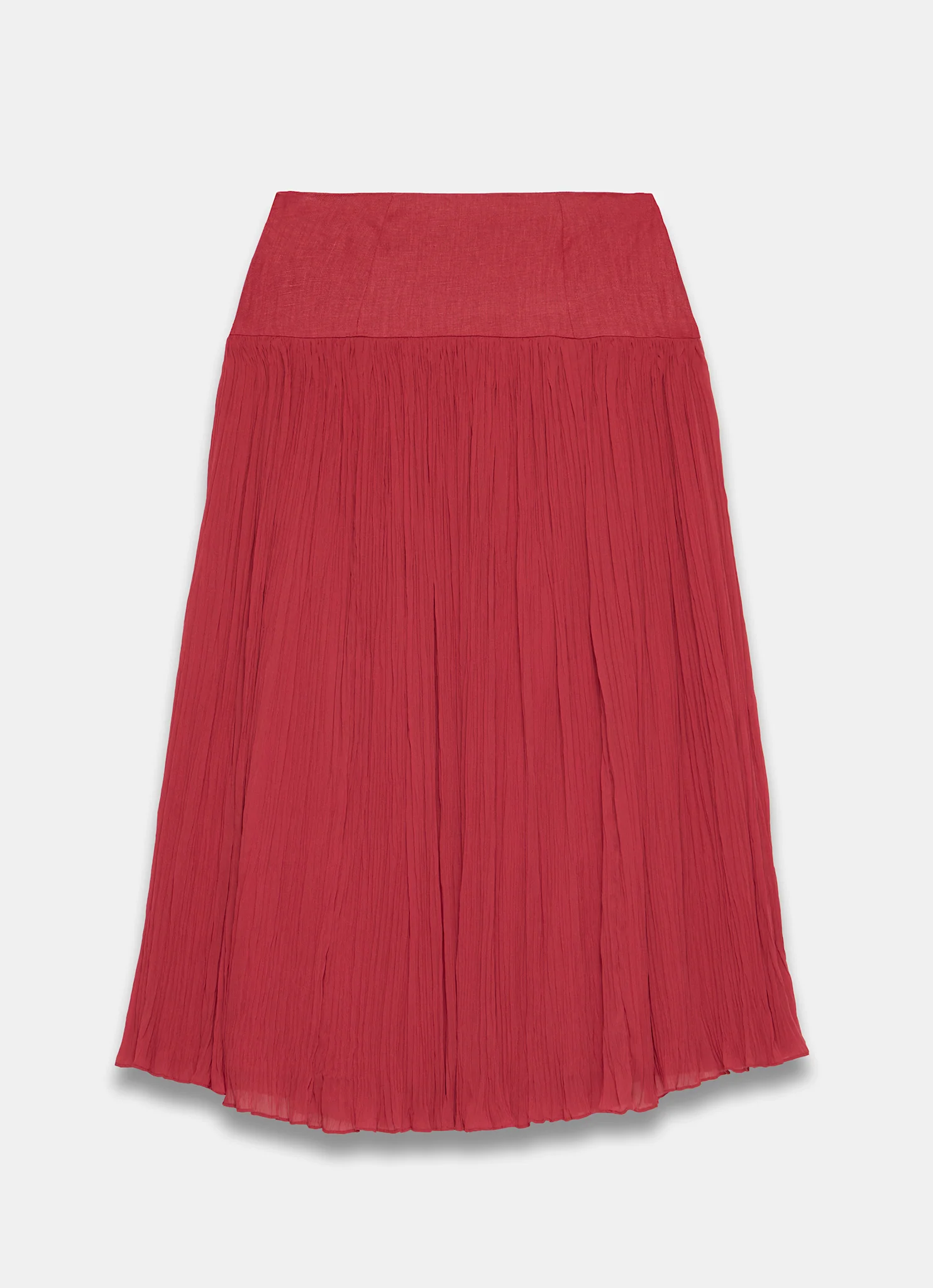 Red Drop Waist Crinkle Midi Skirt