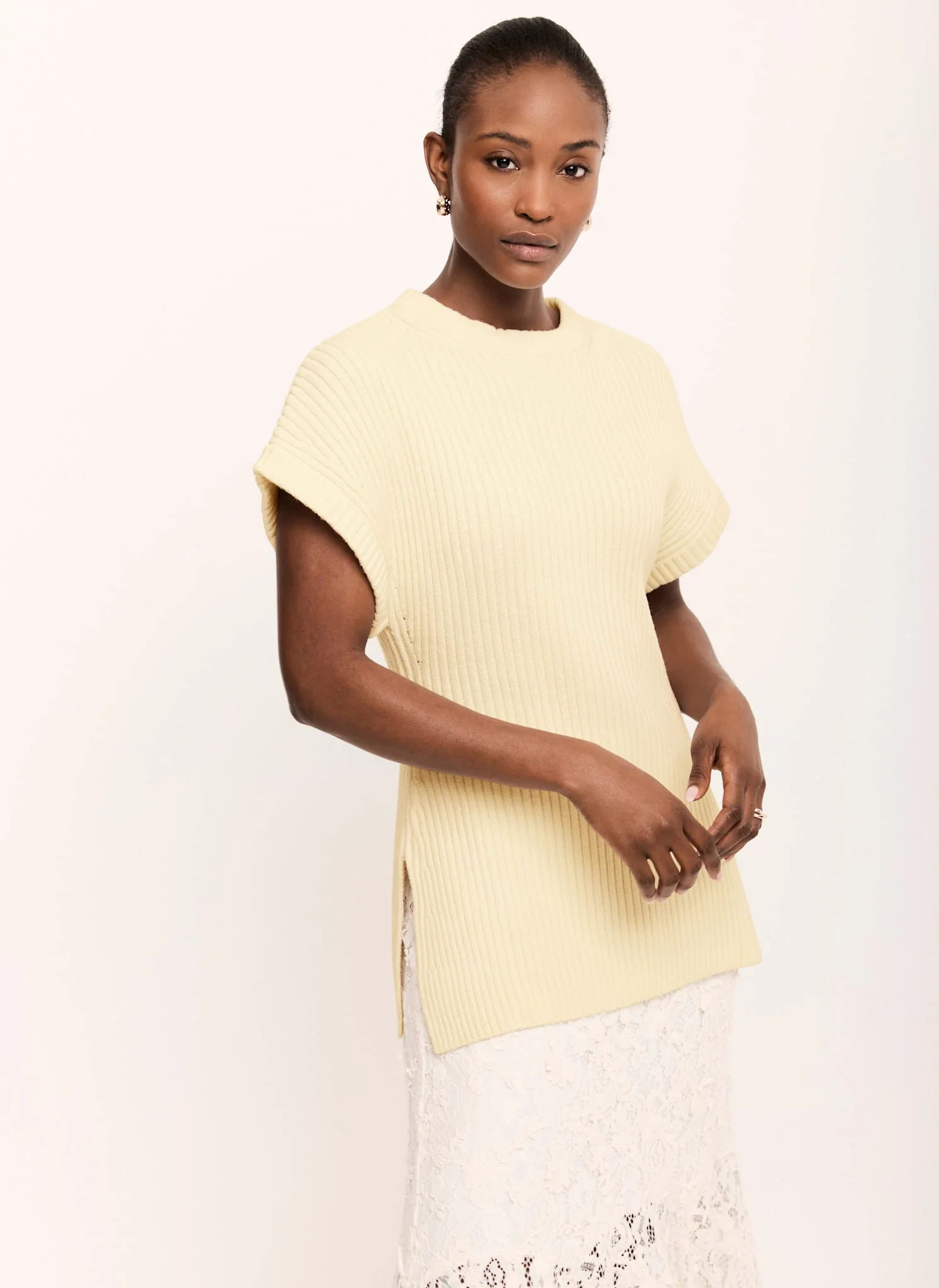Butter Yellow Wool Blend Longline Knit Top