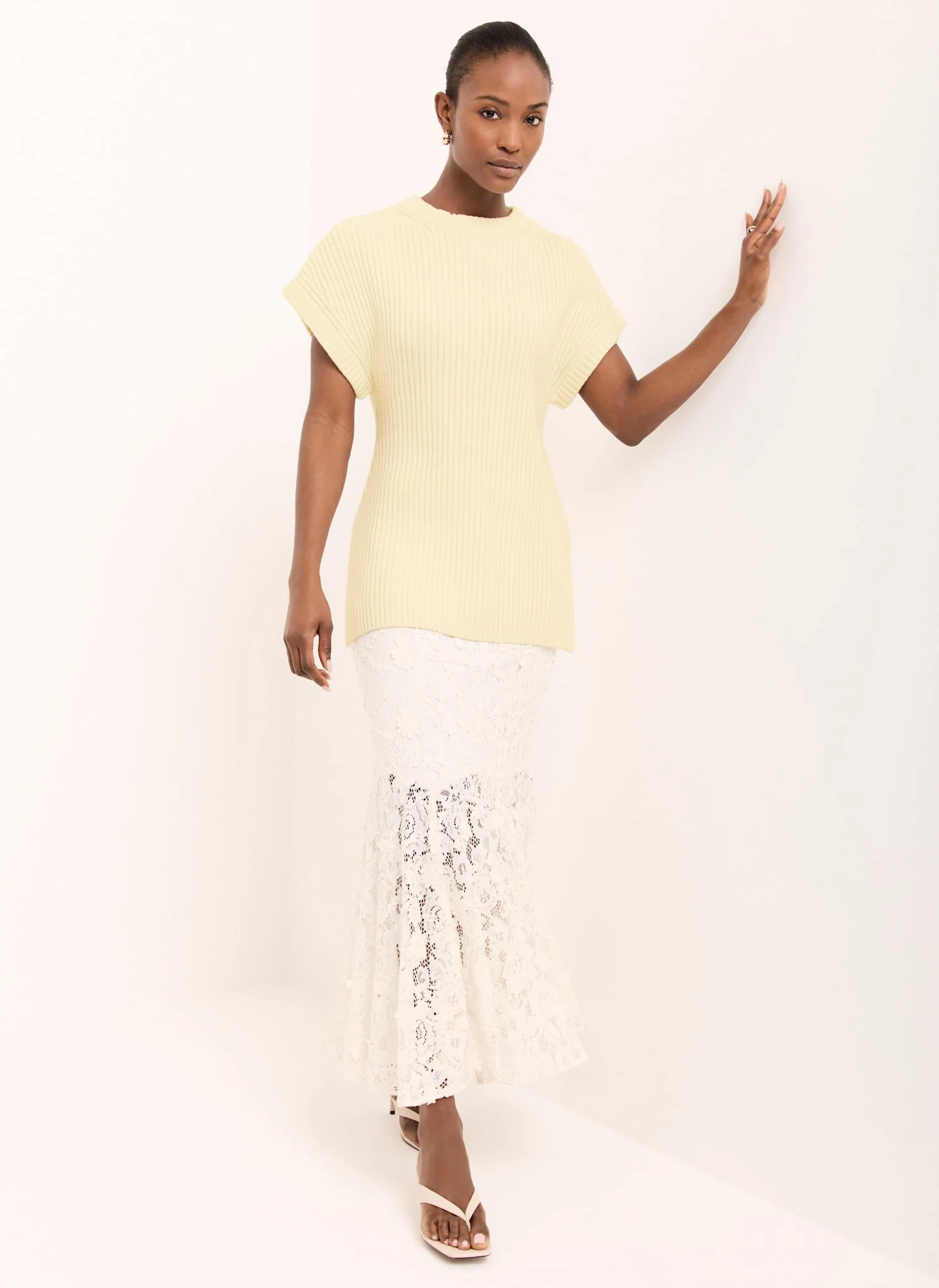 Butter Yellow Wool Blend Longline Knit Top