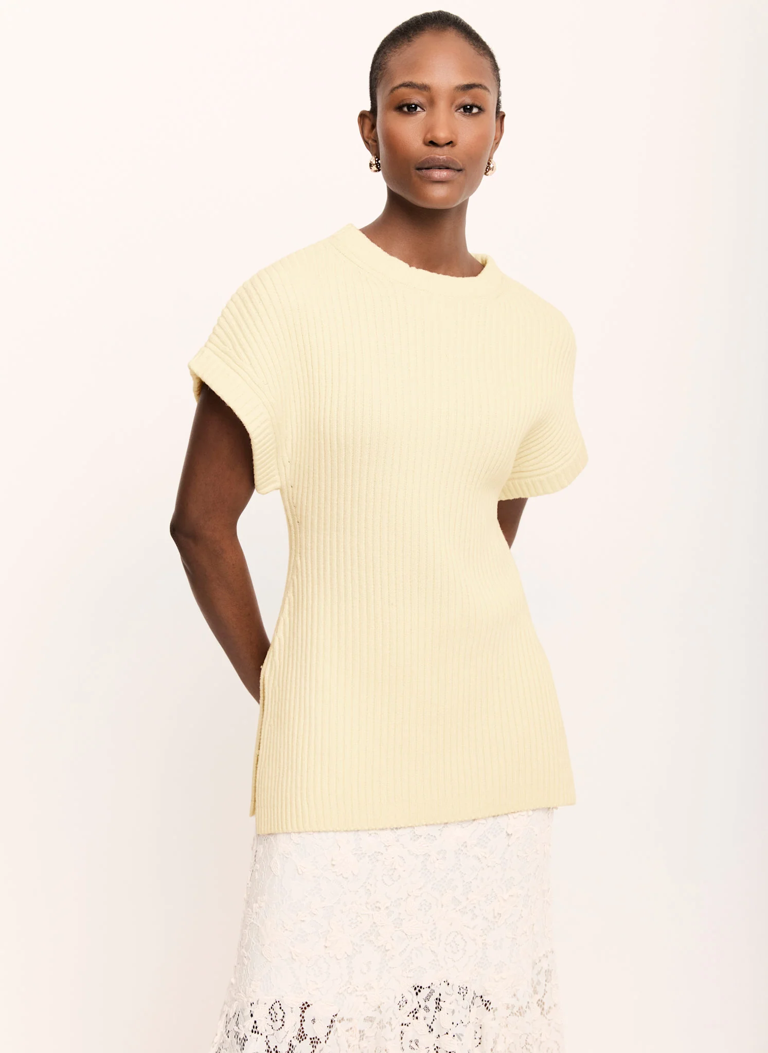 Butter Yellow Wool Blend Longline Knit Top