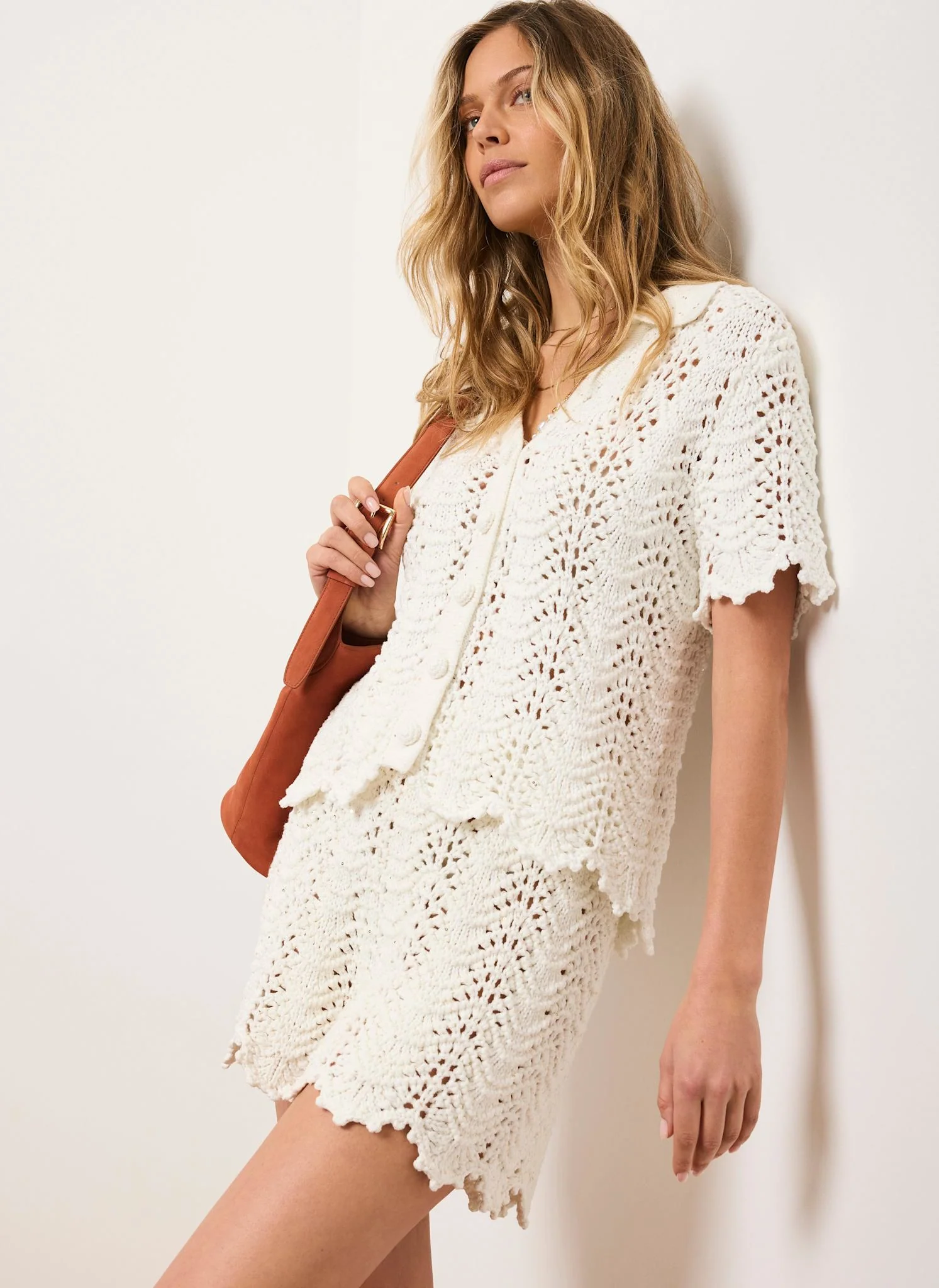 Cream Embellished Crochet Top