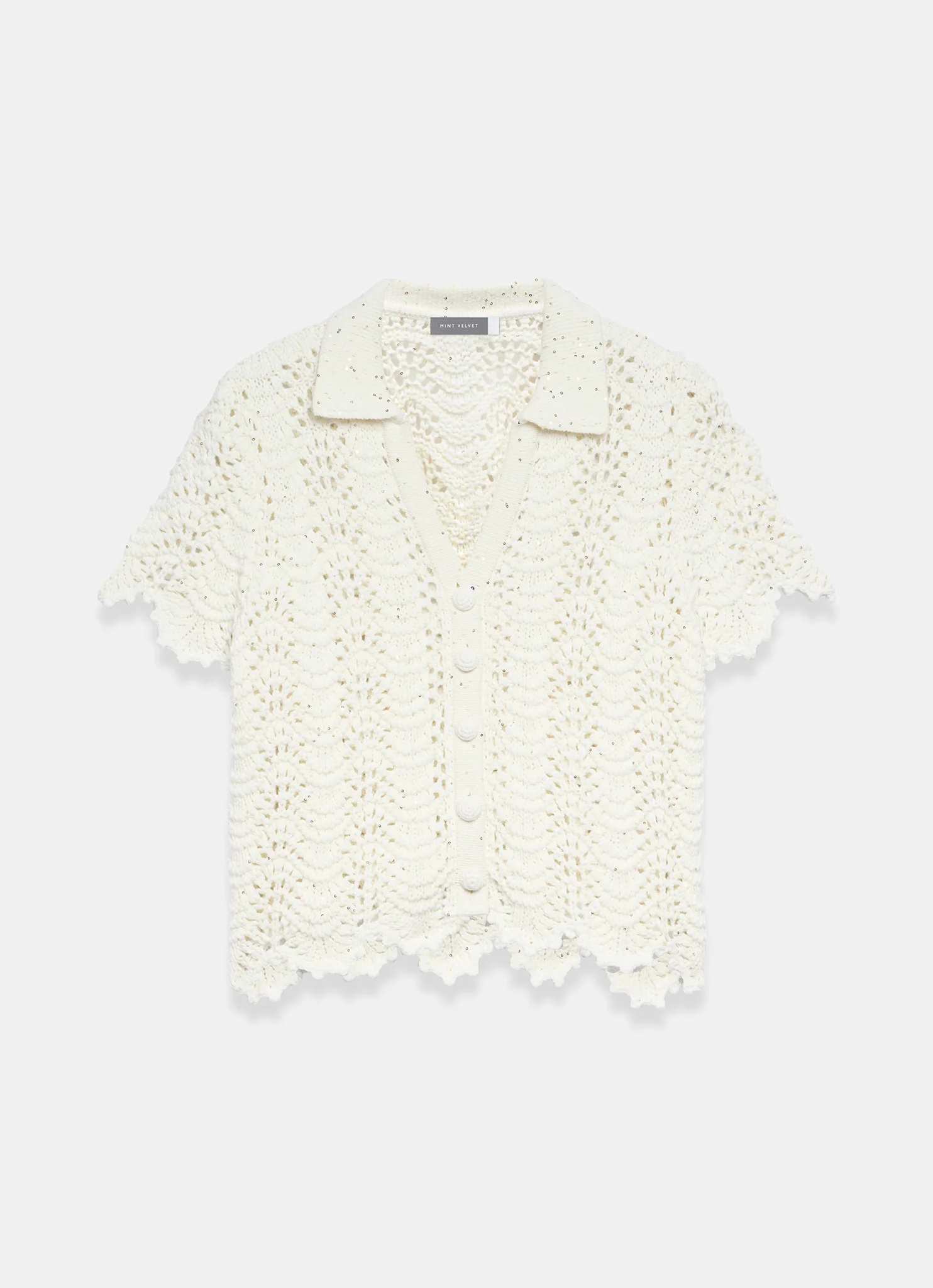Cream Embellished Crochet Top