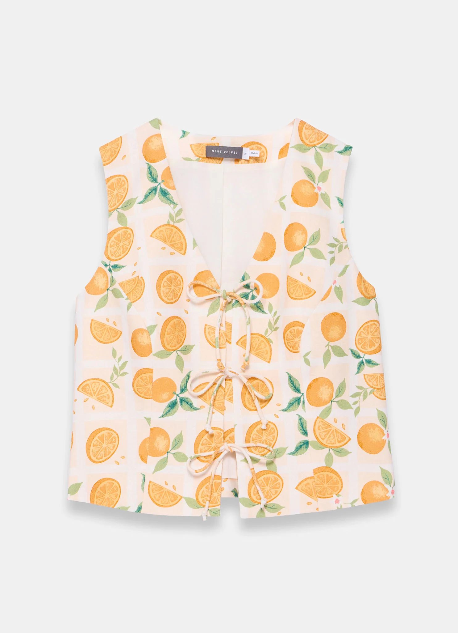 Orange Print Linen Blend Waistcoat Top