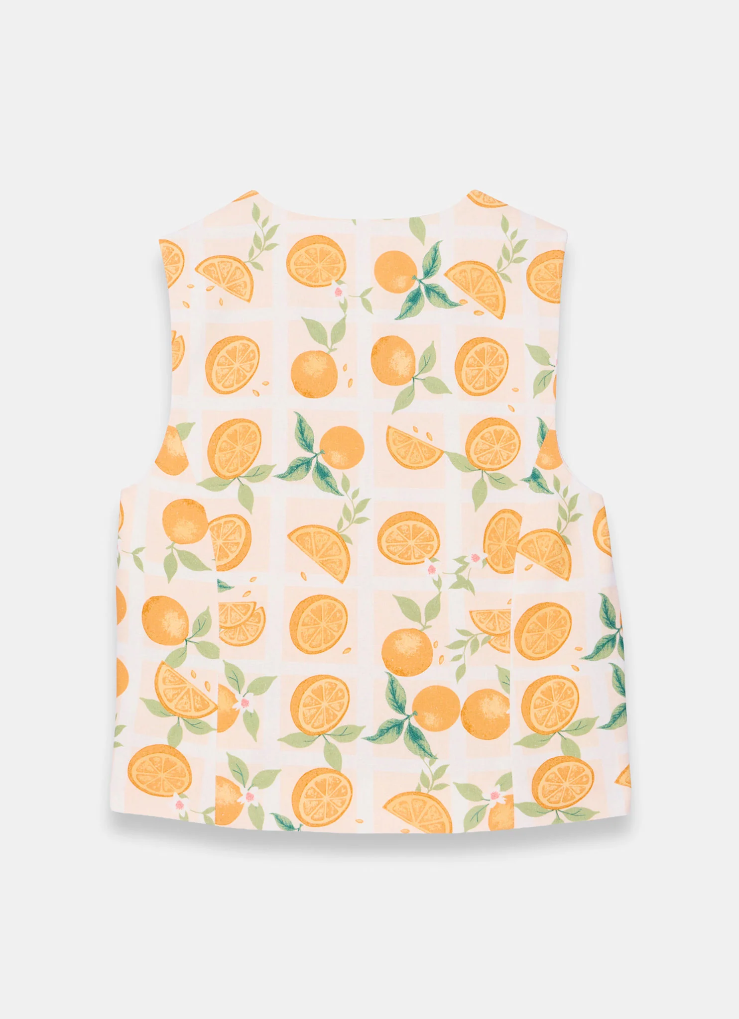 Orange Print Linen Blend Waistcoat Top