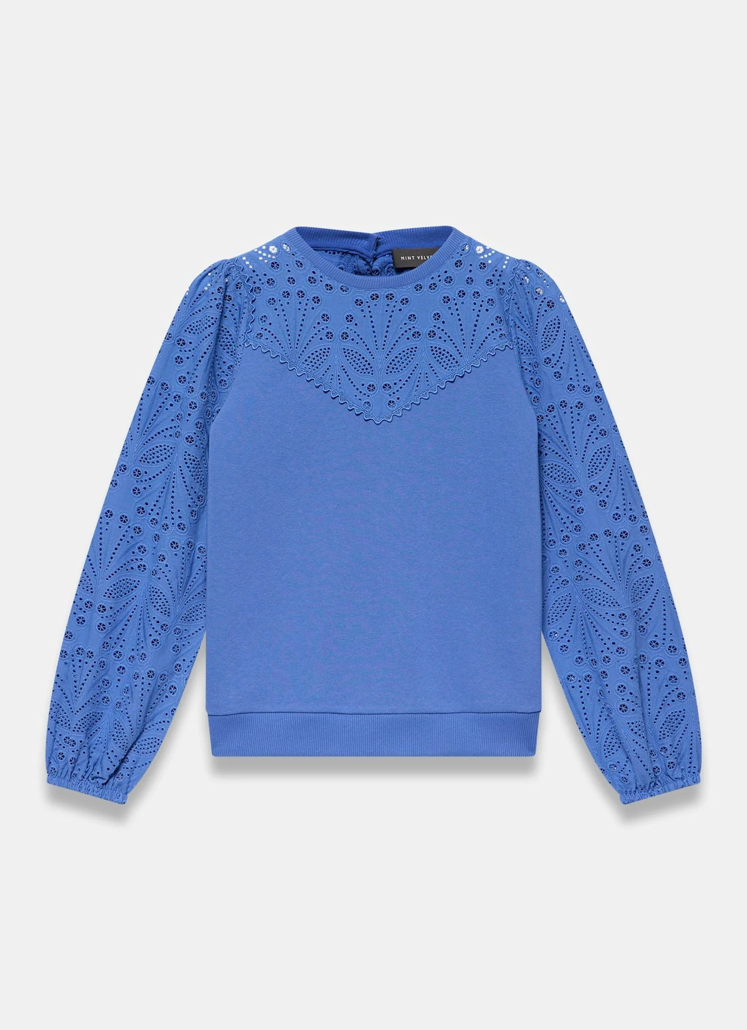 Blue Cotton Blend Broderie Sweatshirt