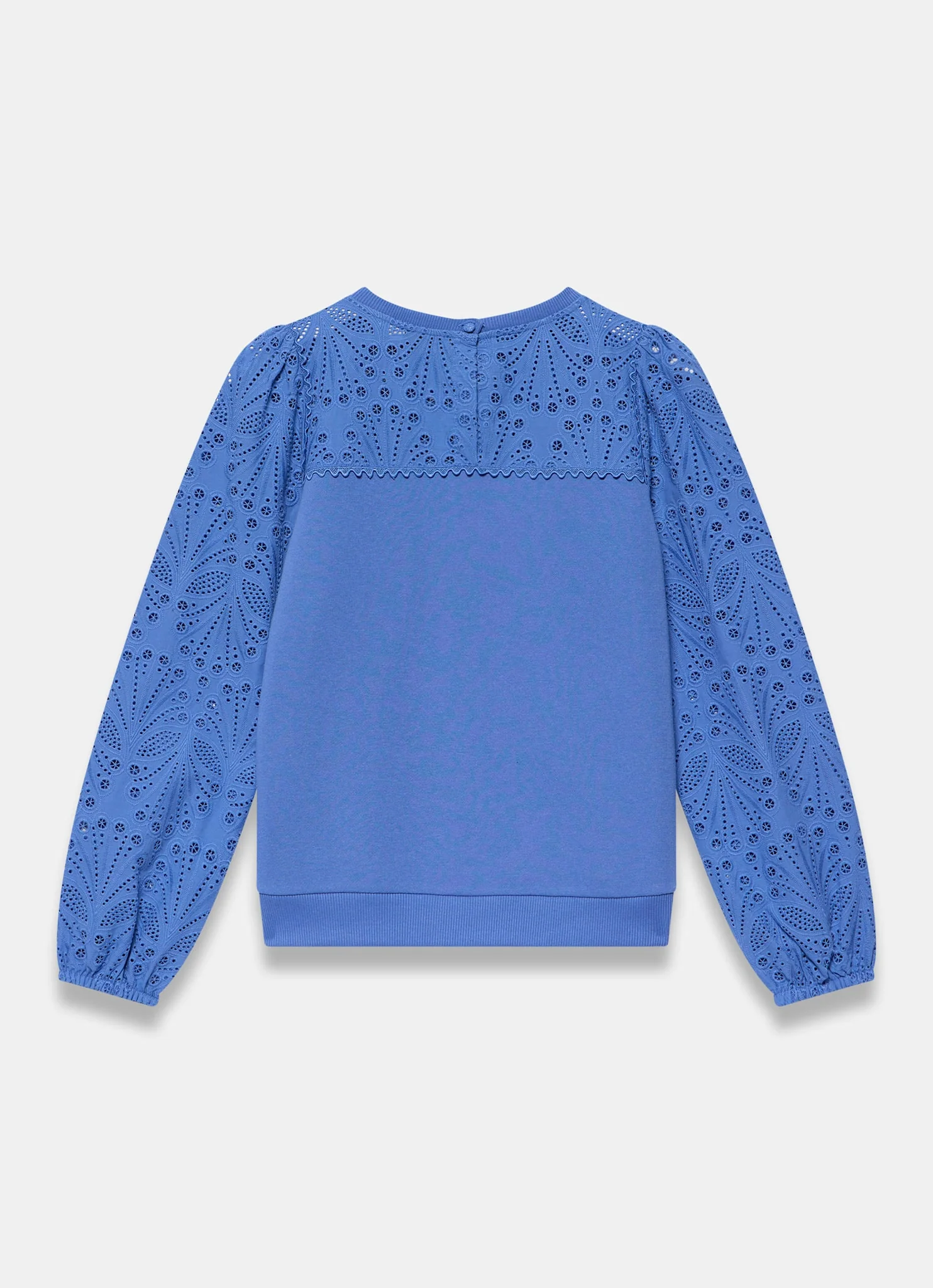 Blue Cotton Blend Broderie Sweatshirt