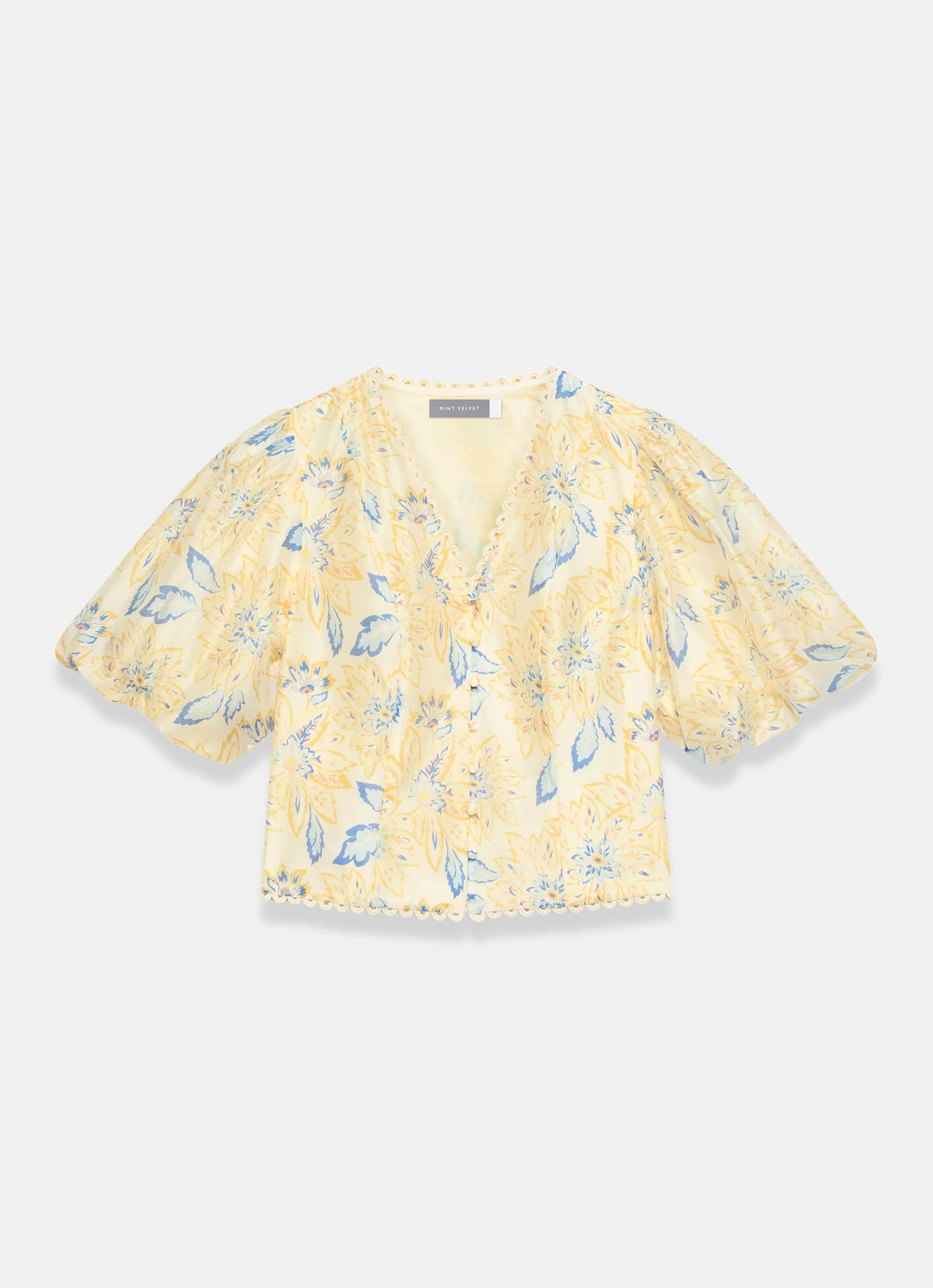Yellow Floral Puff Sleeve Blouse