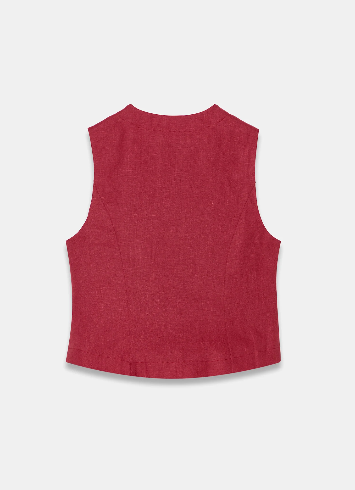 Red Linen Military Trim Top