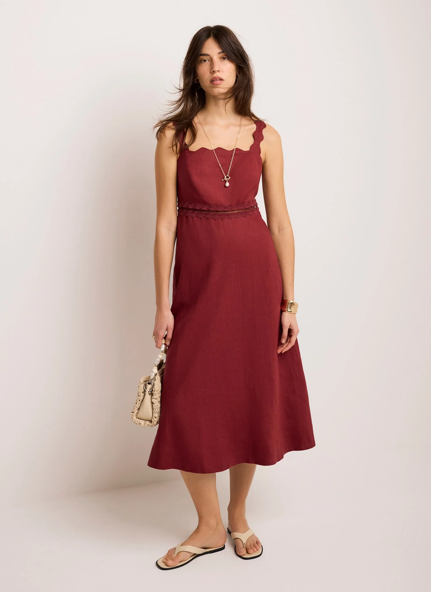 7256-burgundy-linen-scallop-trim-midi-dress-3.webp Burgundy Linen Scallop Trim Midi Dress