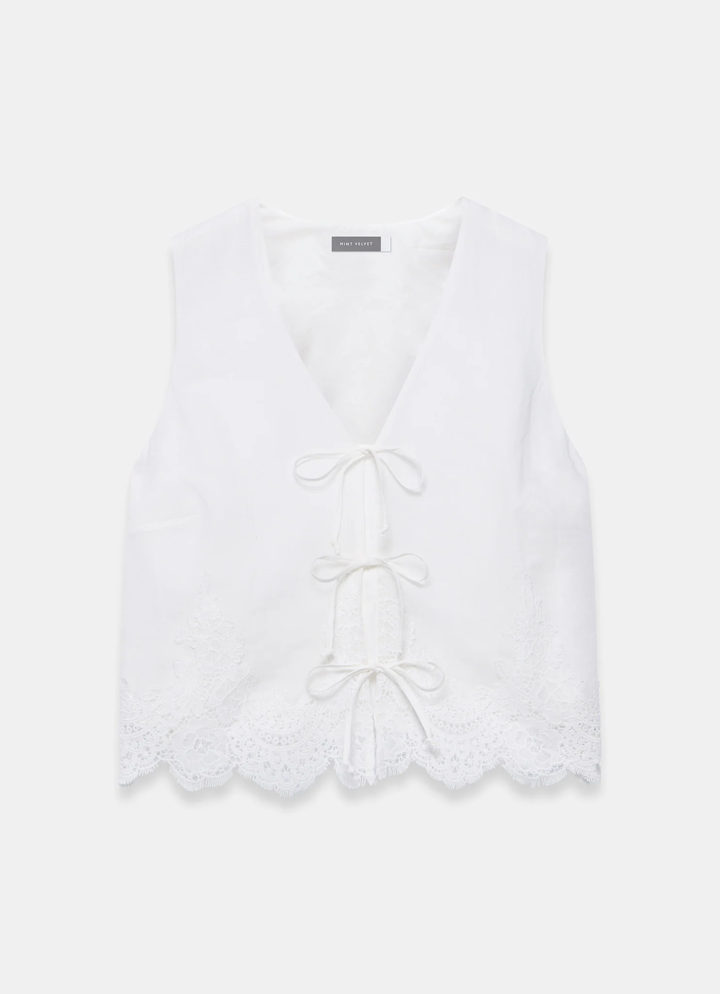 White Ramie Lace Detail Top