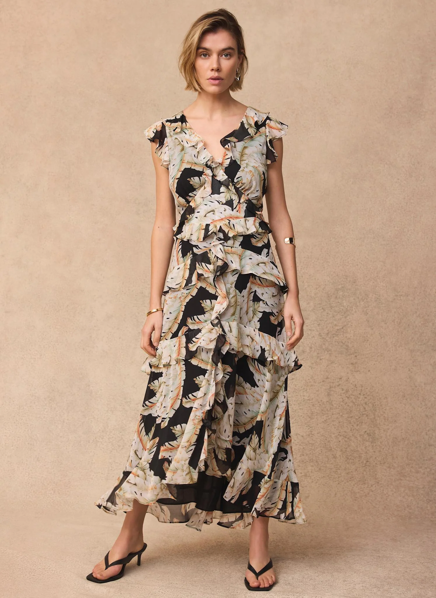 7280-black-palm-print-ruffle-midi-dress-4.webp Black Palm Print Ruffle Midi Dress