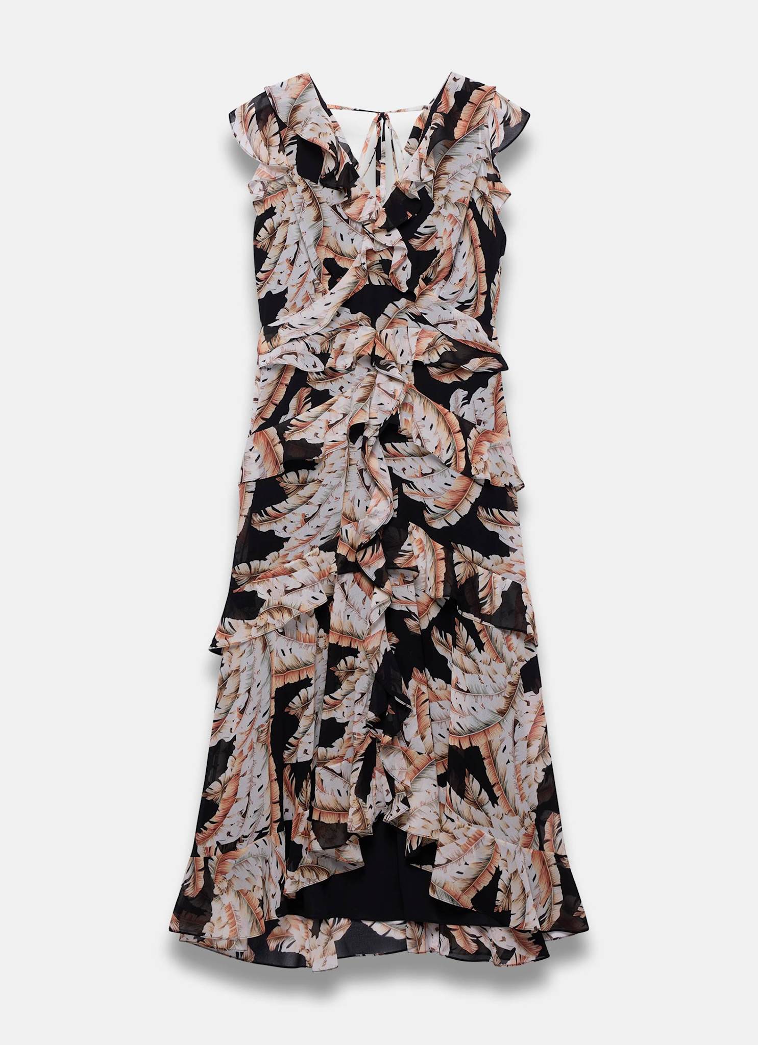 7280-black-palm-print-ruffle-midi-dress-7.jpg Black Palm Print Ruffle Midi Dress